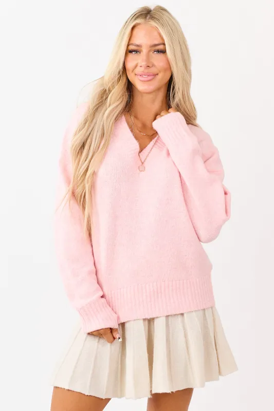Carnation Soft Knit V-Neck Relaxed Sweater sold by Lime Lush
