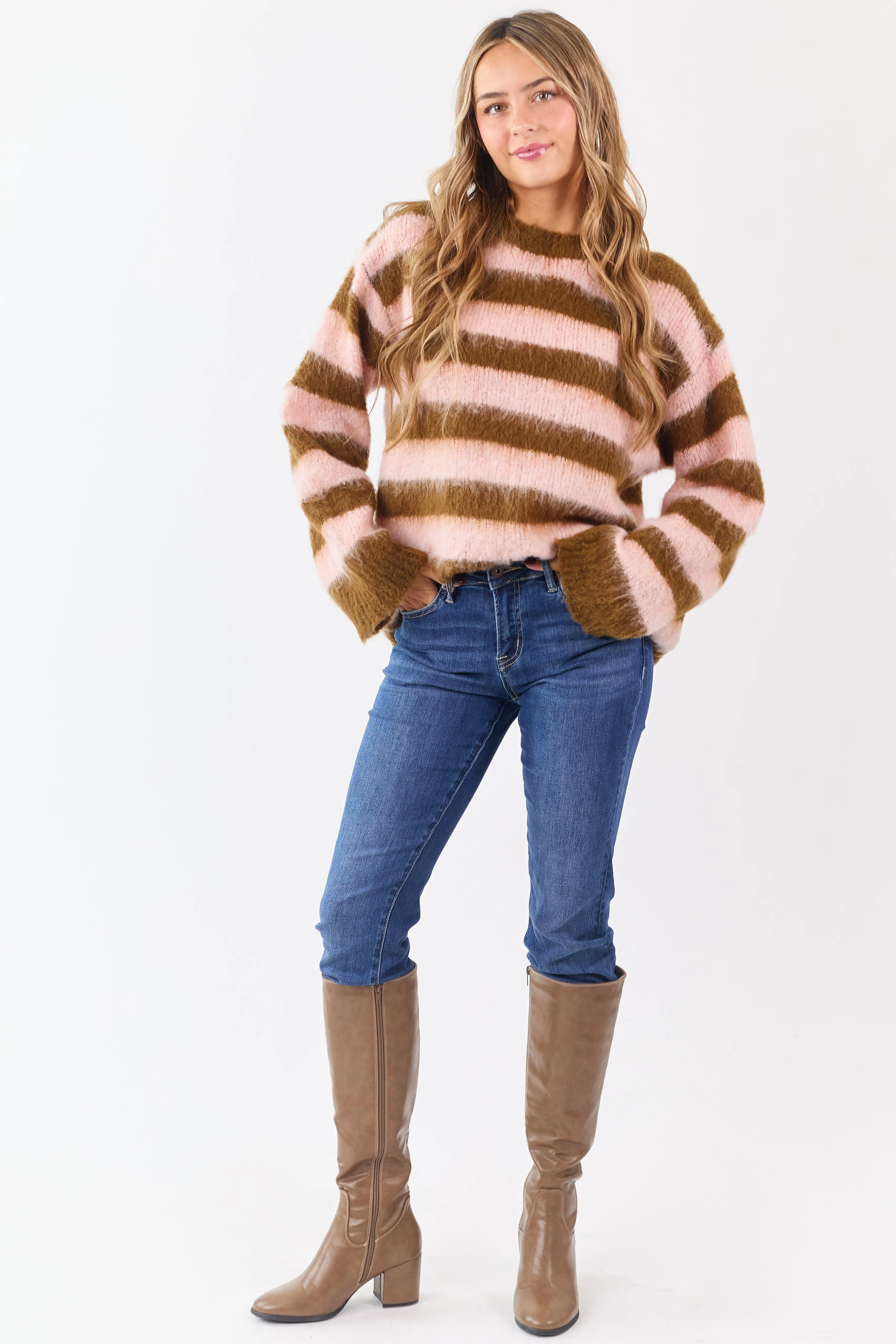 POL Peanut and Blush Striped Long Sleeve Sweater sold by Lime Lush product image thumbnail 2