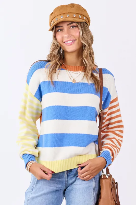 Cream Contrast Striped Long Sleeve Cotton Sweater sold by Lime Lush