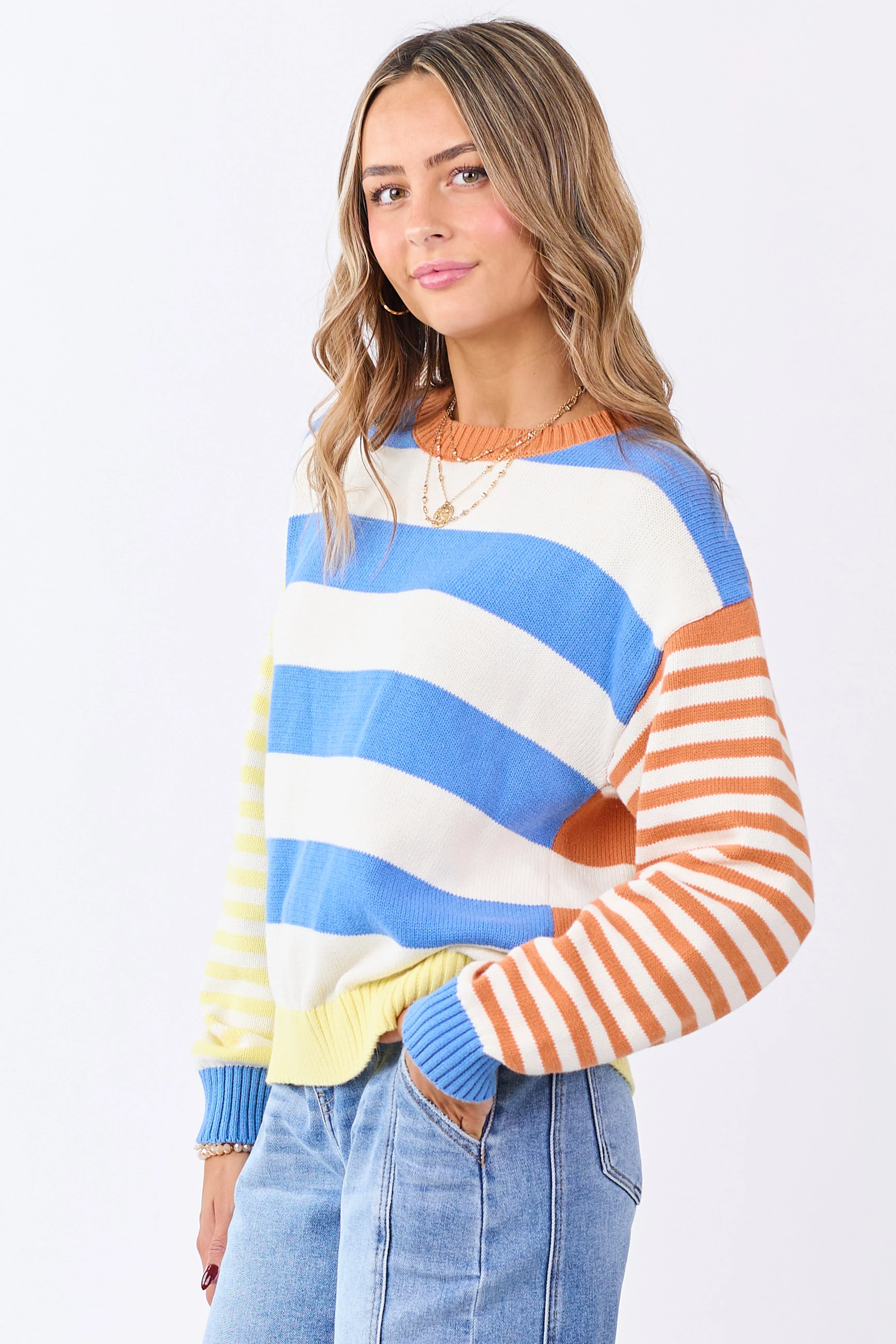 Cream Contrast Striped Long Sleeve Cotton Sweater sold by Lime Lush product image thumbnail 4
