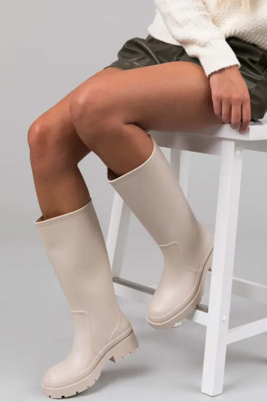 Vanilla Low Heel Treaded Jelly Rain Boots sold by Lime Lush