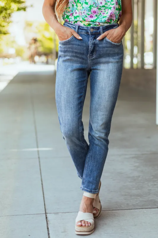 KanCan Medium Wash High Rise Slim Straight Jeans sold by Lime Lush