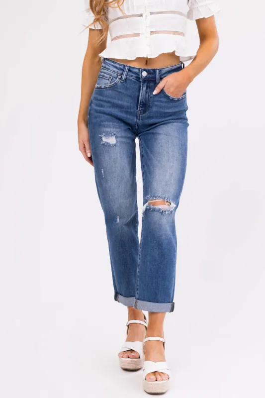 Risen Medium Wash Girlfriend Cropped Jeans sold by Lime Lush