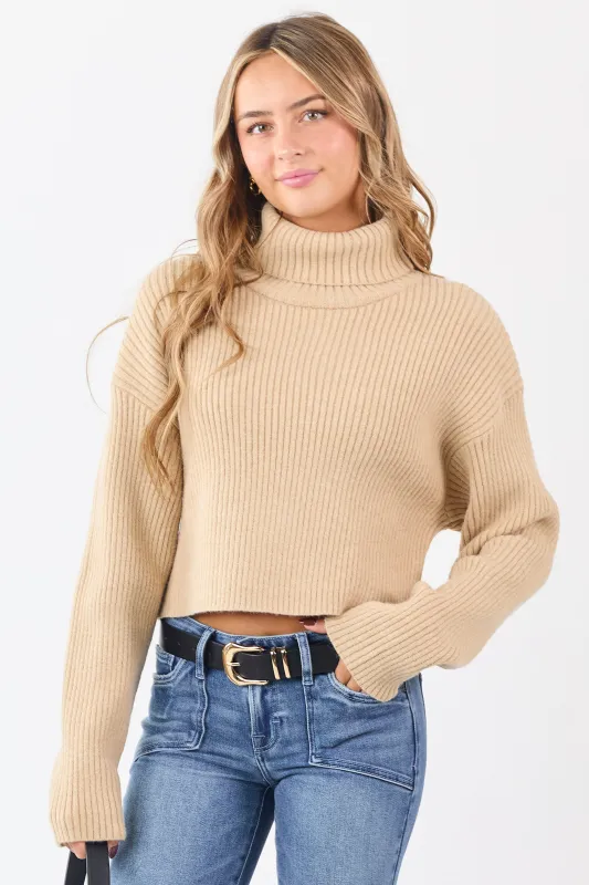 Sand Rib Knit Turtleneck Long Sleeve Crop Sweater sold by Lime Lush