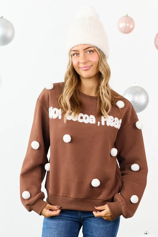 Walnut 'Hot Cocoa, Please' Pom Pom Sweatshirt sold by Lime Lush