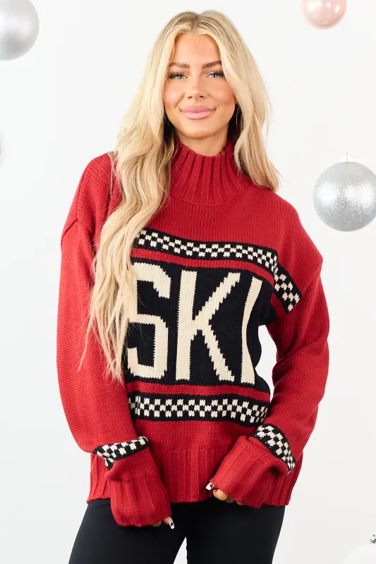 Ruby 'SKI' Graphic Heavyweight Knit Relaxed Sweater sold by Lime Lush