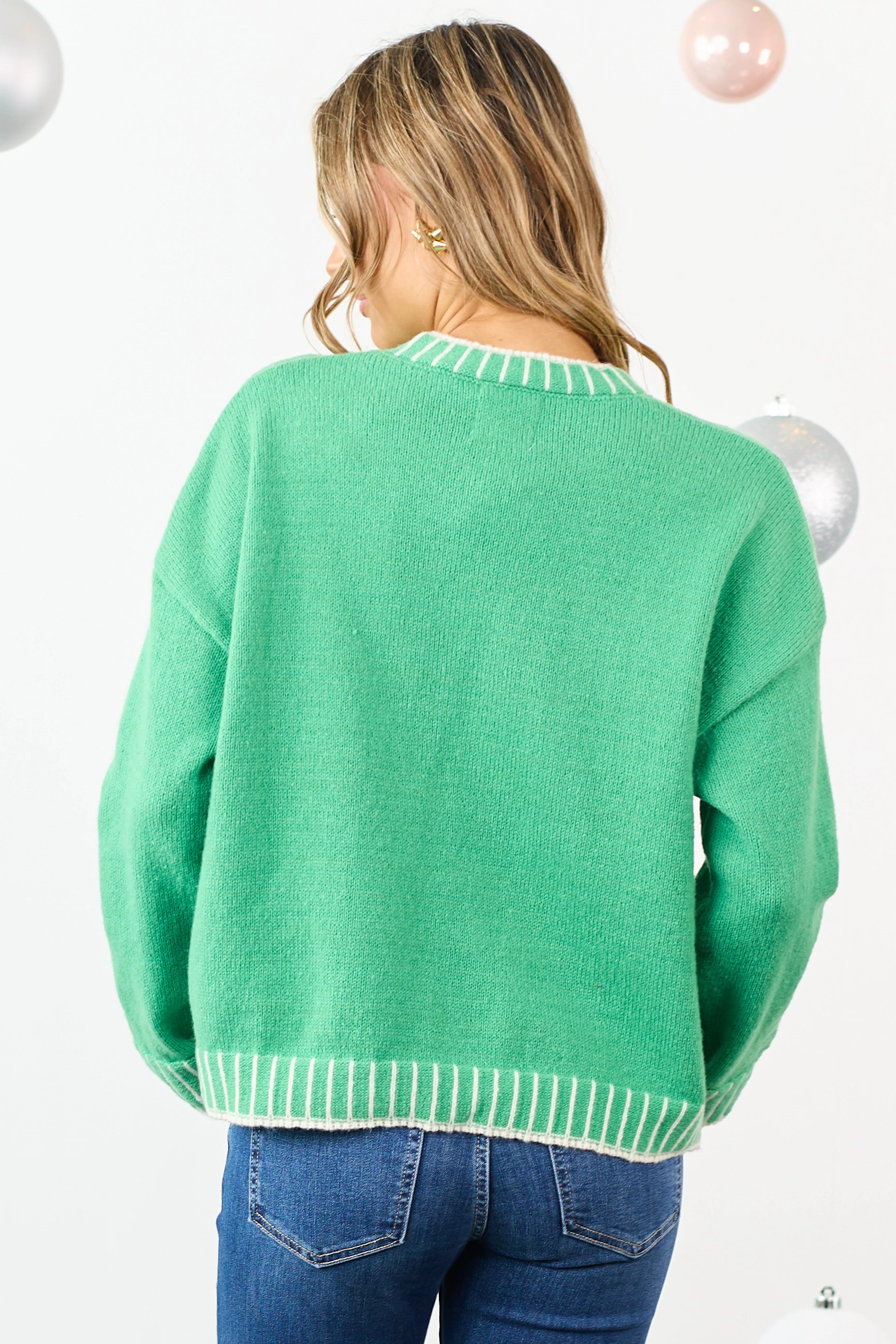 Kelly Green 'Merry' Textured Graphic Relaxed Sweater sold by Lime Lush product image thumbnail 5