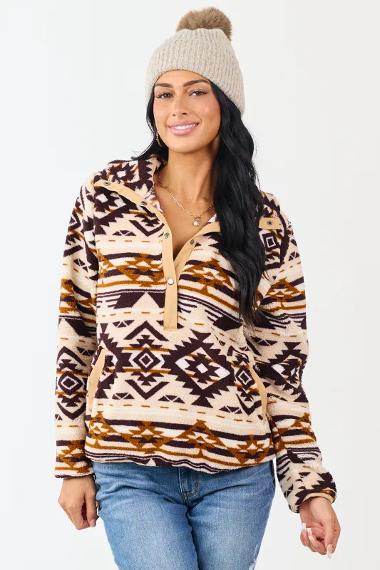 Champagne Aztec Print Fleece Pullover Sweatshirt sold by Lime Lush