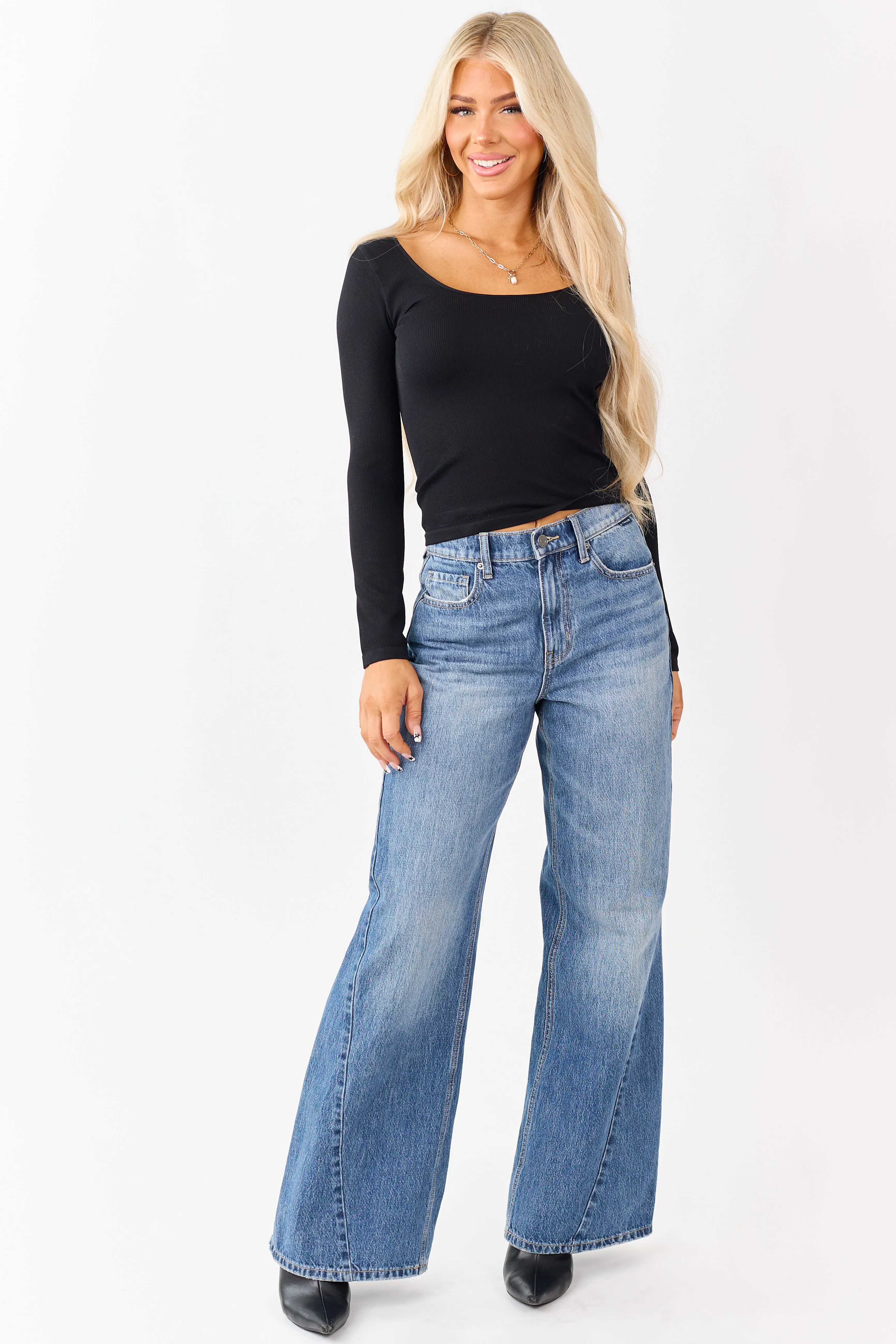 Black Long Sleeve Scoop Neck Ribbed Top sold by Lime Lush product image thumbnail 3