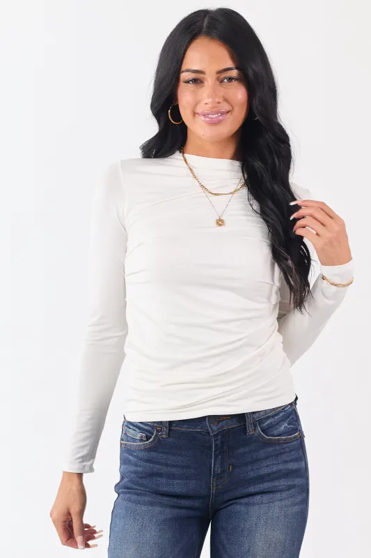 Cream Ruched High Neck Double Layer Top sold by Lime Lush
