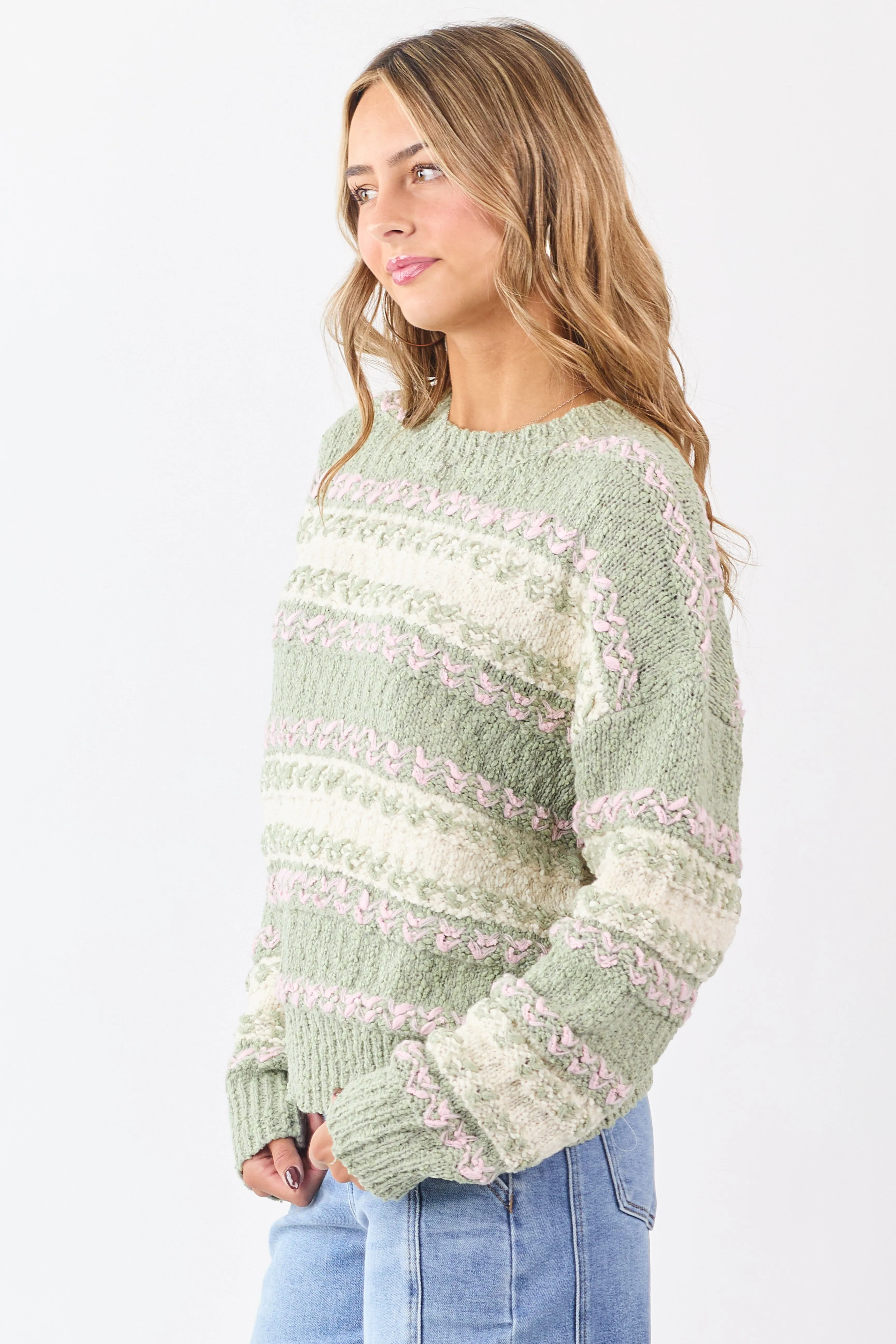 Sage Colorblock Textured Striped Soft Knit Sweater sold by Lime Lush product image thumbnail 4