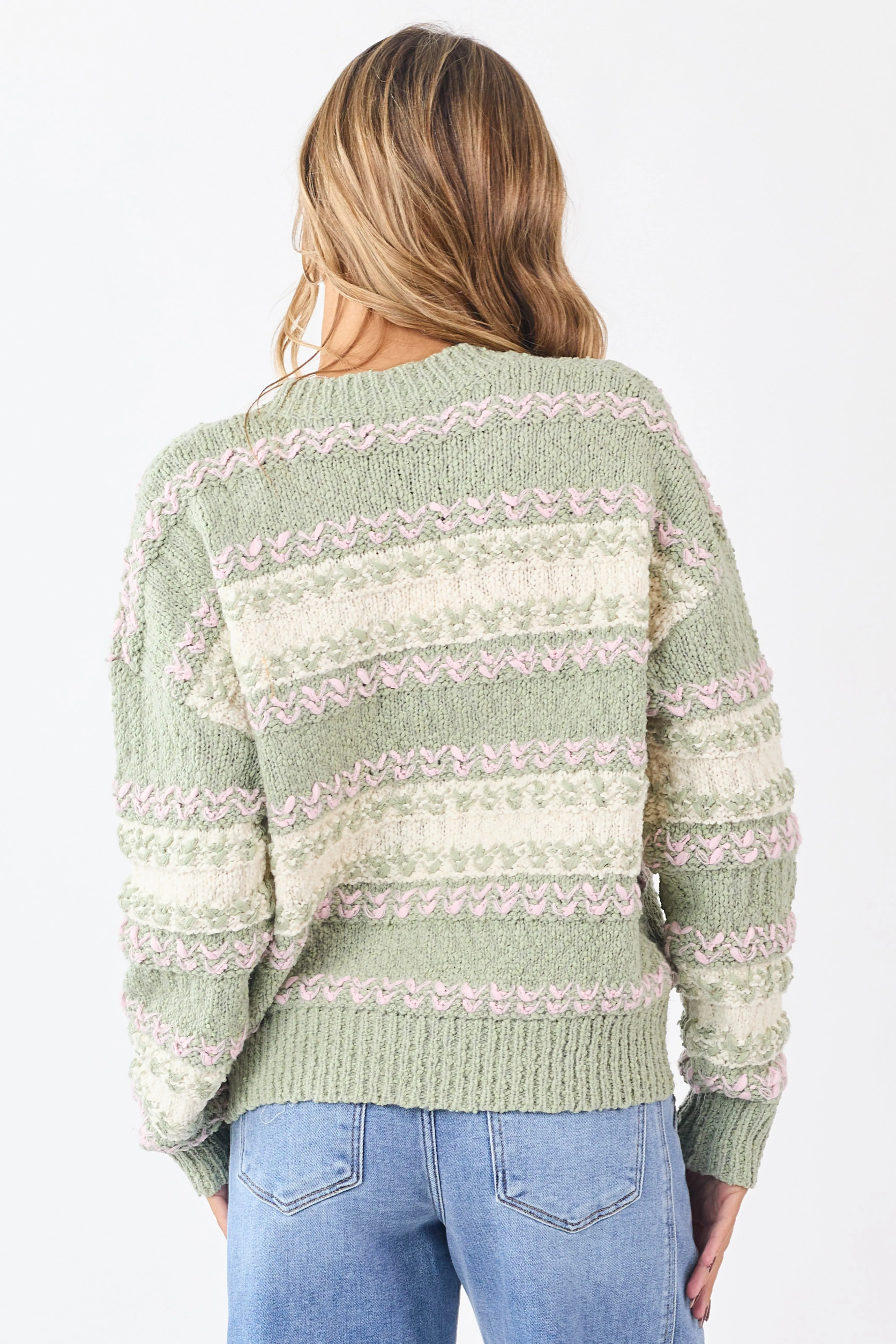 Sage Colorblock Textured Striped Soft Knit Sweater sold by Lime Lush product image thumbnail 5