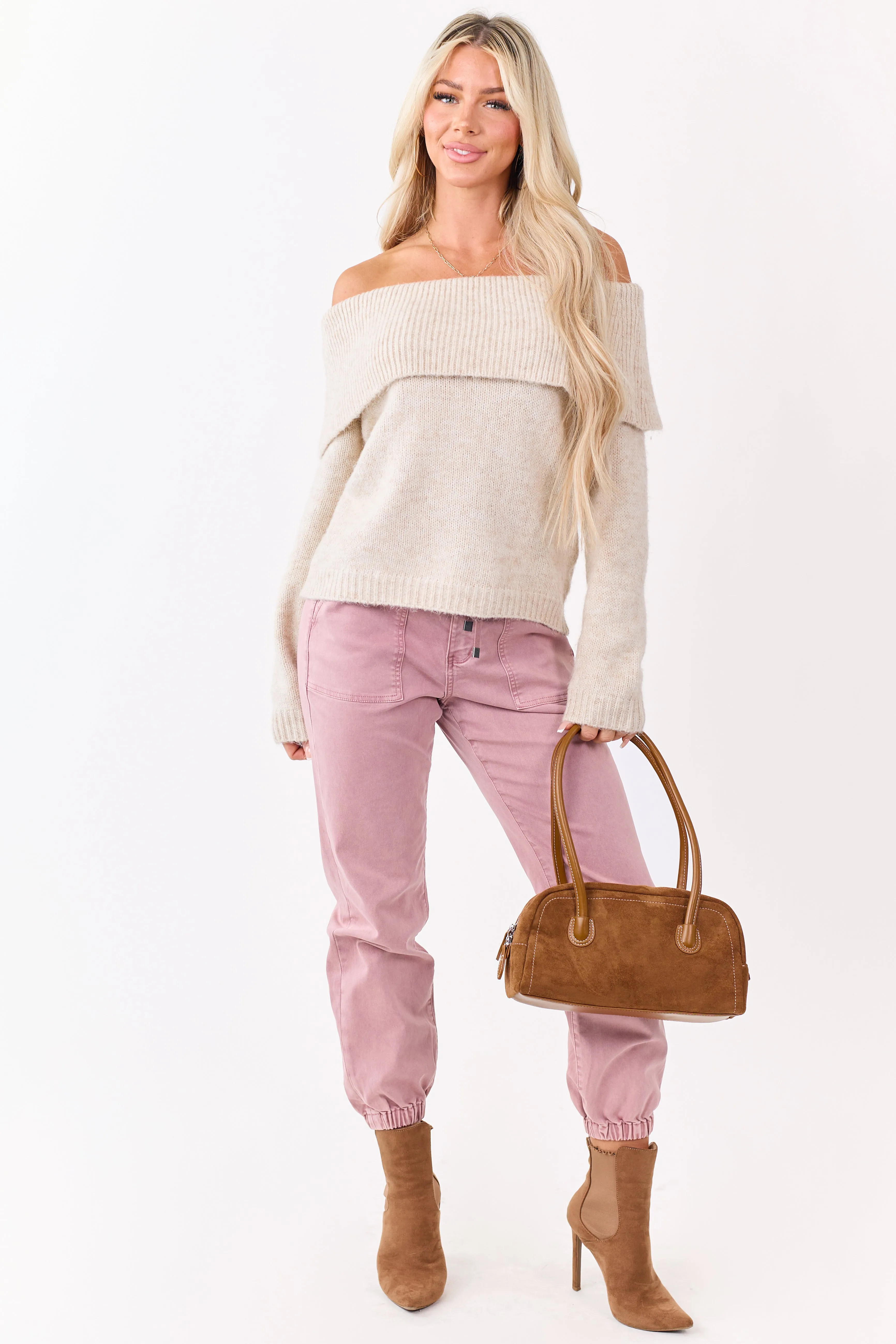 Entro Almond Wool Blend Off Shoulder Sweater sold by Lime Lush product image thumbnail 3