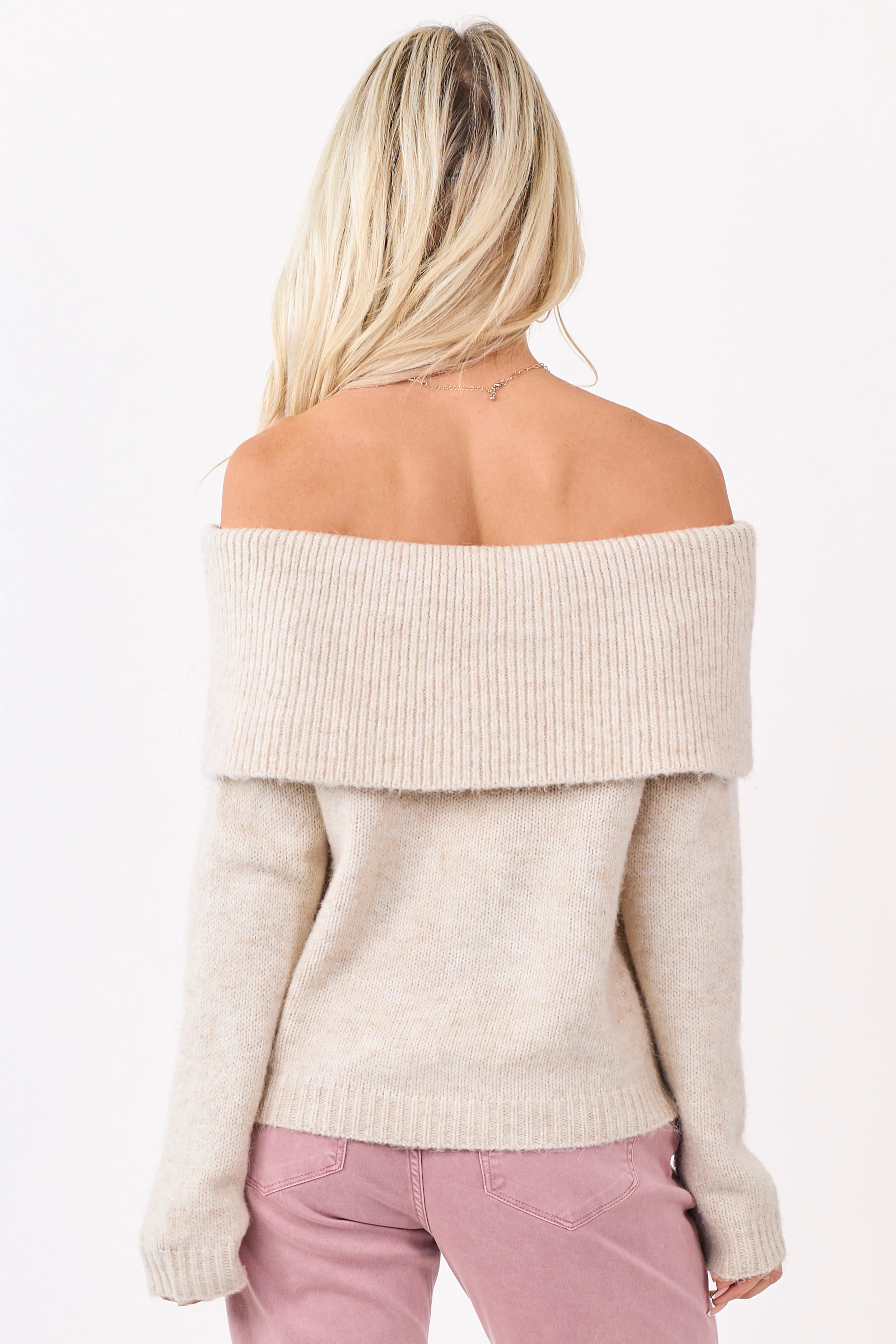 Entro Almond Wool Blend Off Shoulder Sweater sold by Lime Lush product image thumbnail 5