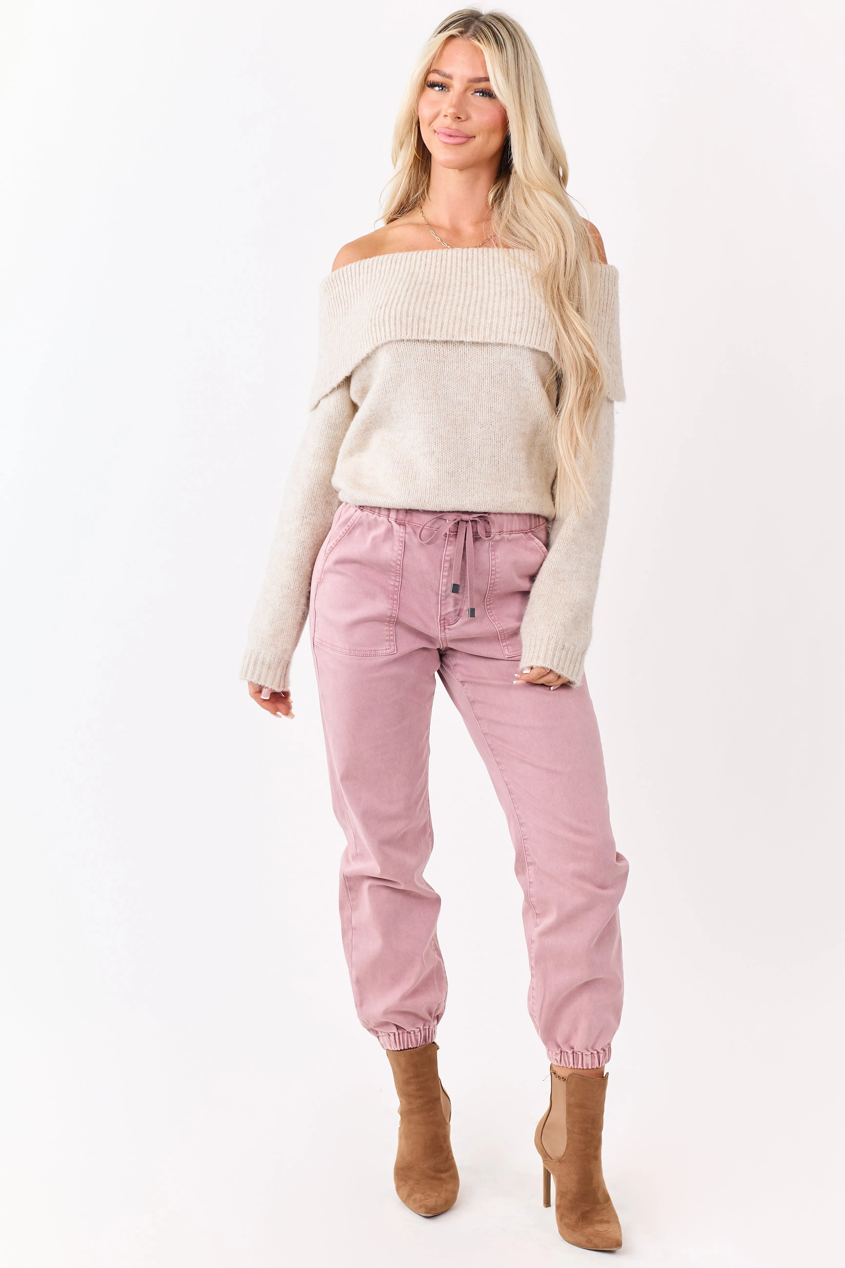 Entro Almond Wool Blend Off Shoulder Sweater sold by Lime Lush product image thumbnail 2