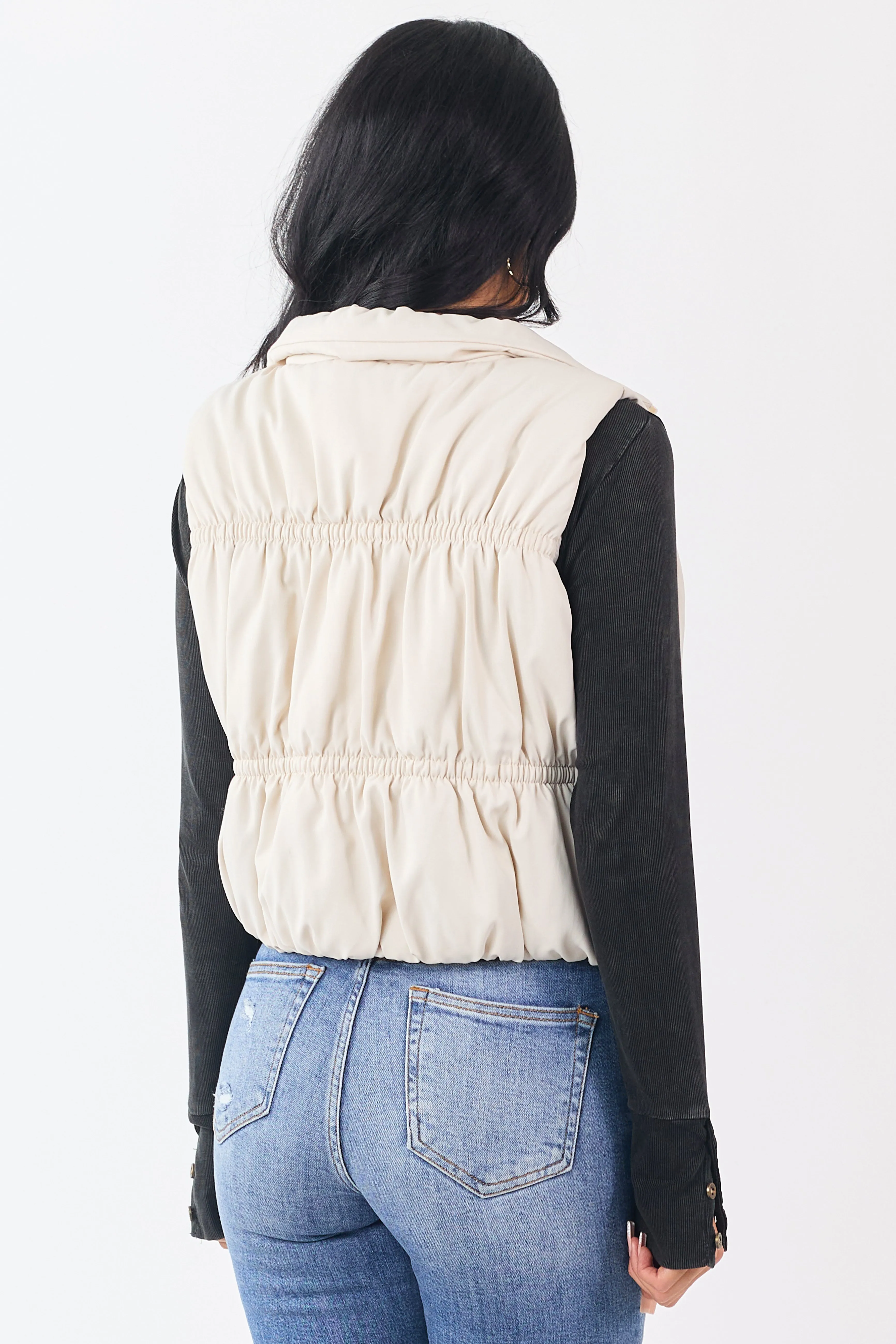 Vanilla Ruched Zip Up Puffer Vest sold by Lime Lush product image thumbnail 5