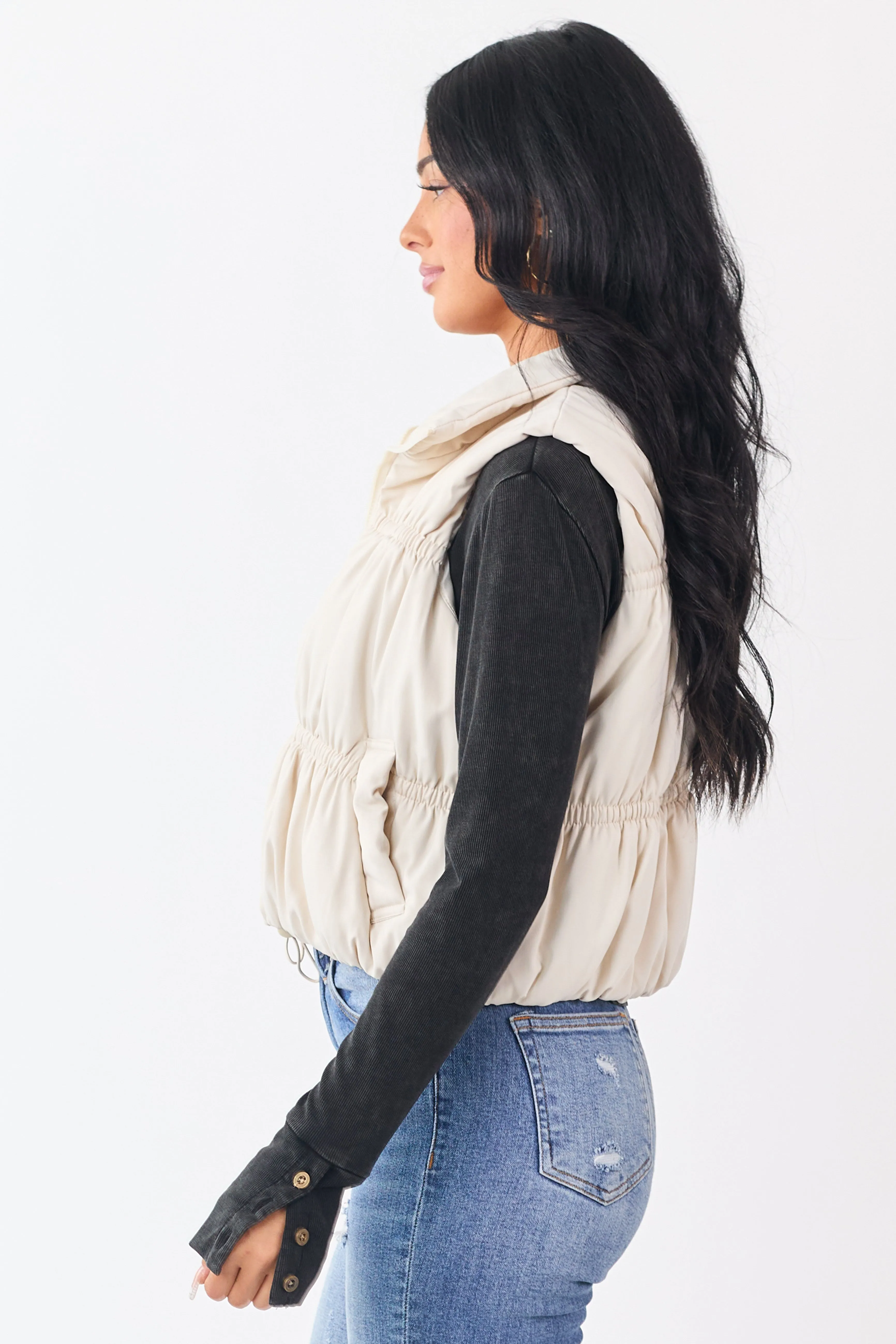 Vanilla Ruched Zip Up Puffer Vest sold by Lime Lush product image thumbnail 4