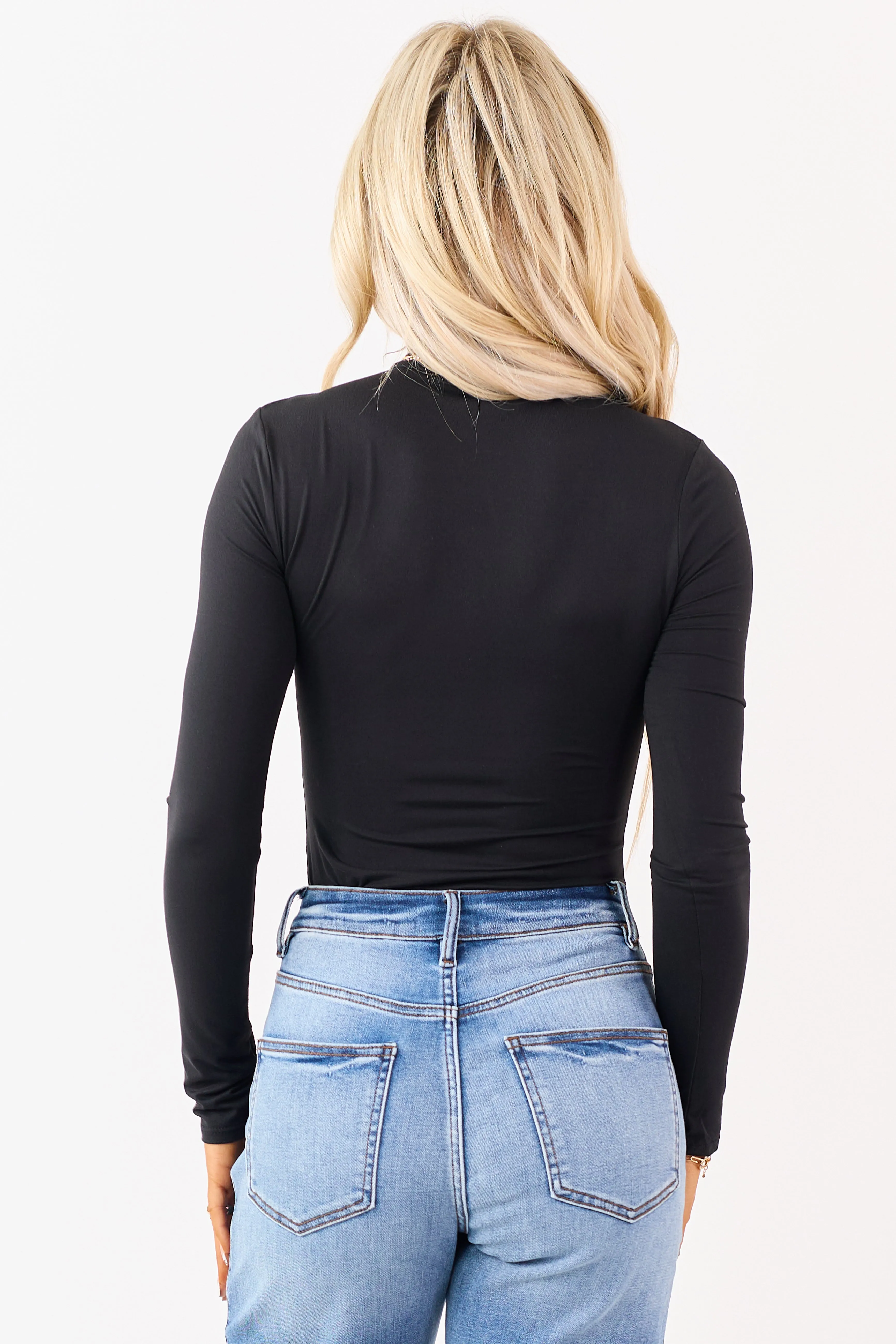 Black Mock Neck Long Sleeve Soft Knit Bodysuit sold by Lime Lush product image thumbnail 5