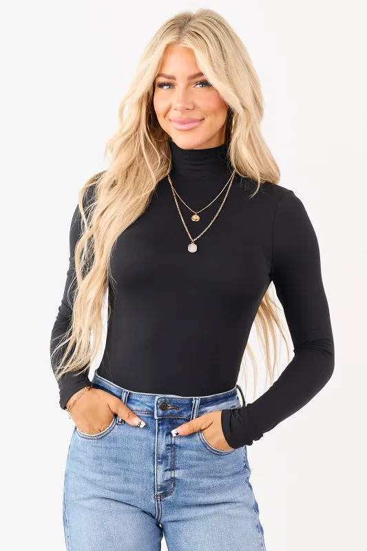 Black Mock Neck Long Sleeve Soft Knit Bodysuit sold by Lime Lush