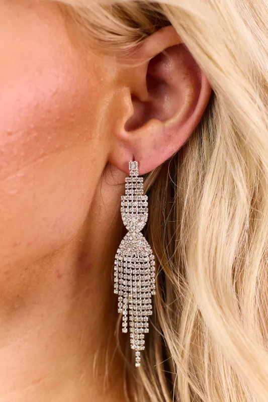 Silver Rhinestone Chandelier Dangle Earrings sold by Lime Lush