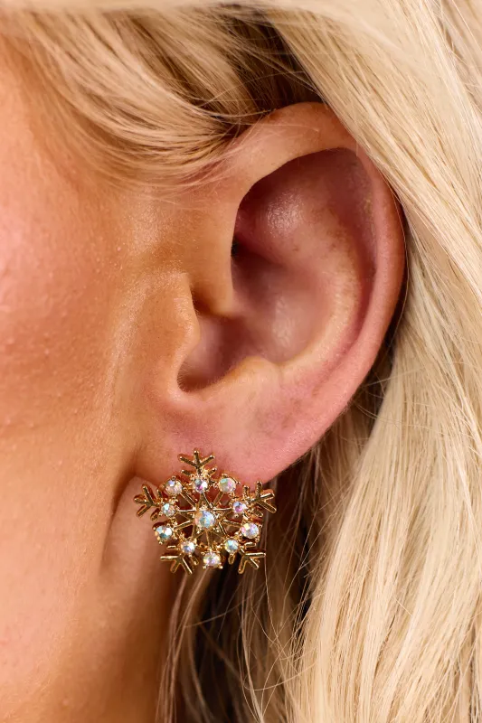 Gold Snowflake Rhinestone Stud Earrings sold by Lime Lush