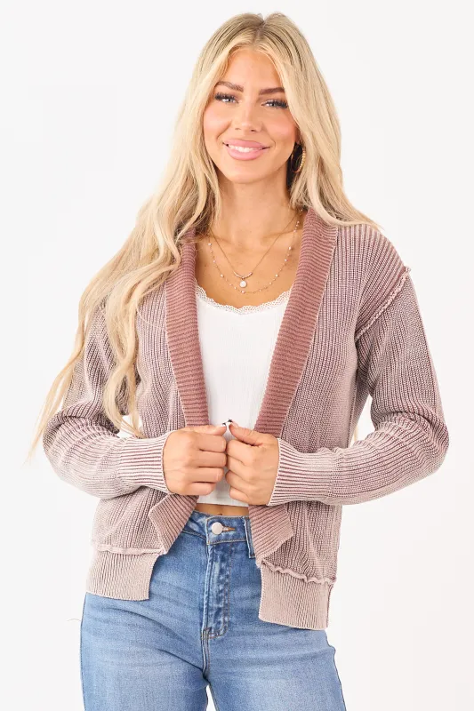 Washed Chocolate Cotton Open Front Cardigan sold by Lime Lush
