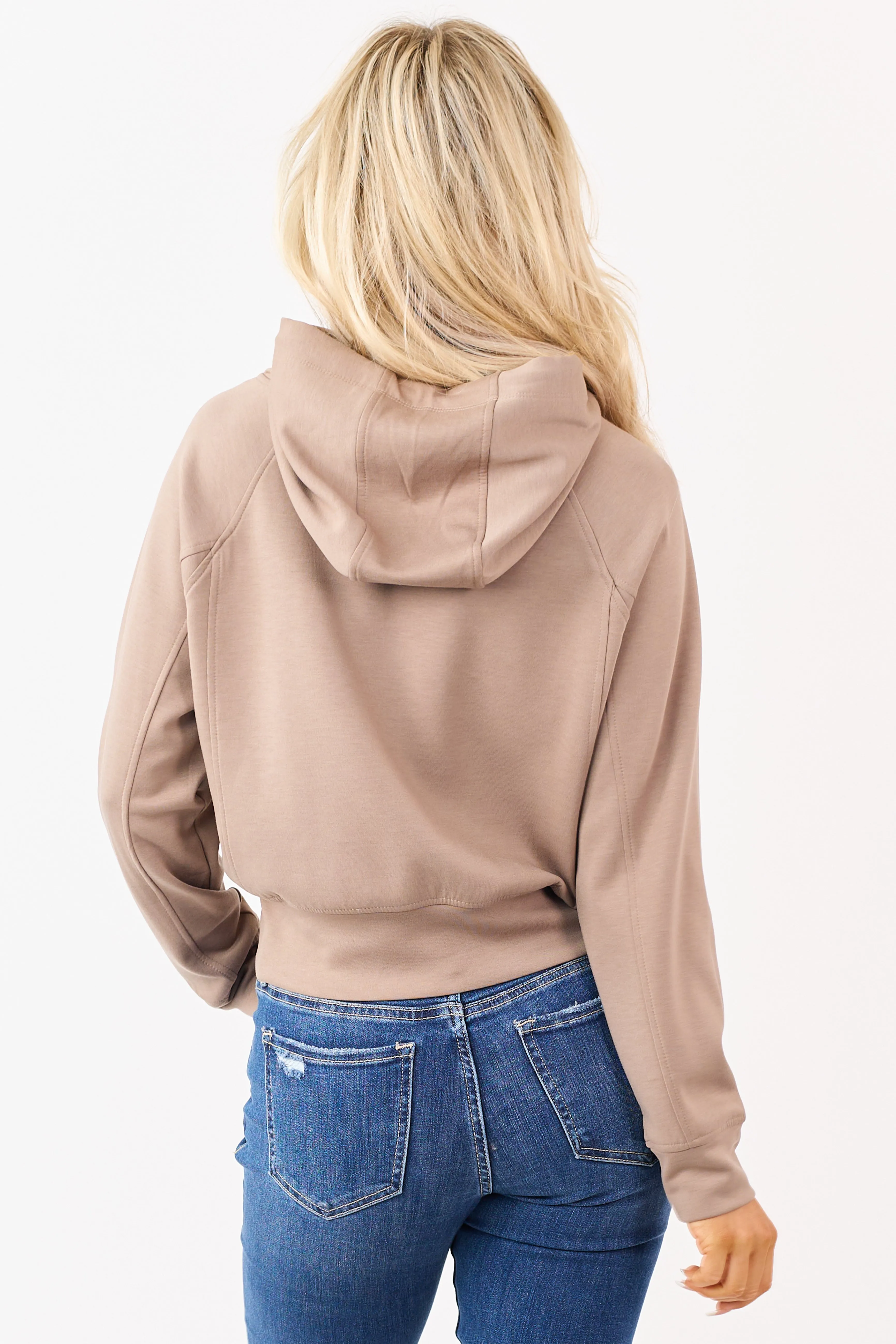 Coffee Soft Scuba Knit Drawstring Hoodie sold by Lime Lush product image thumbnail 5