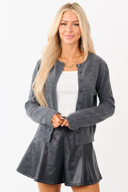 Graphite Button Down Long Sleeve Knit Cardigan sold by Lime Lush