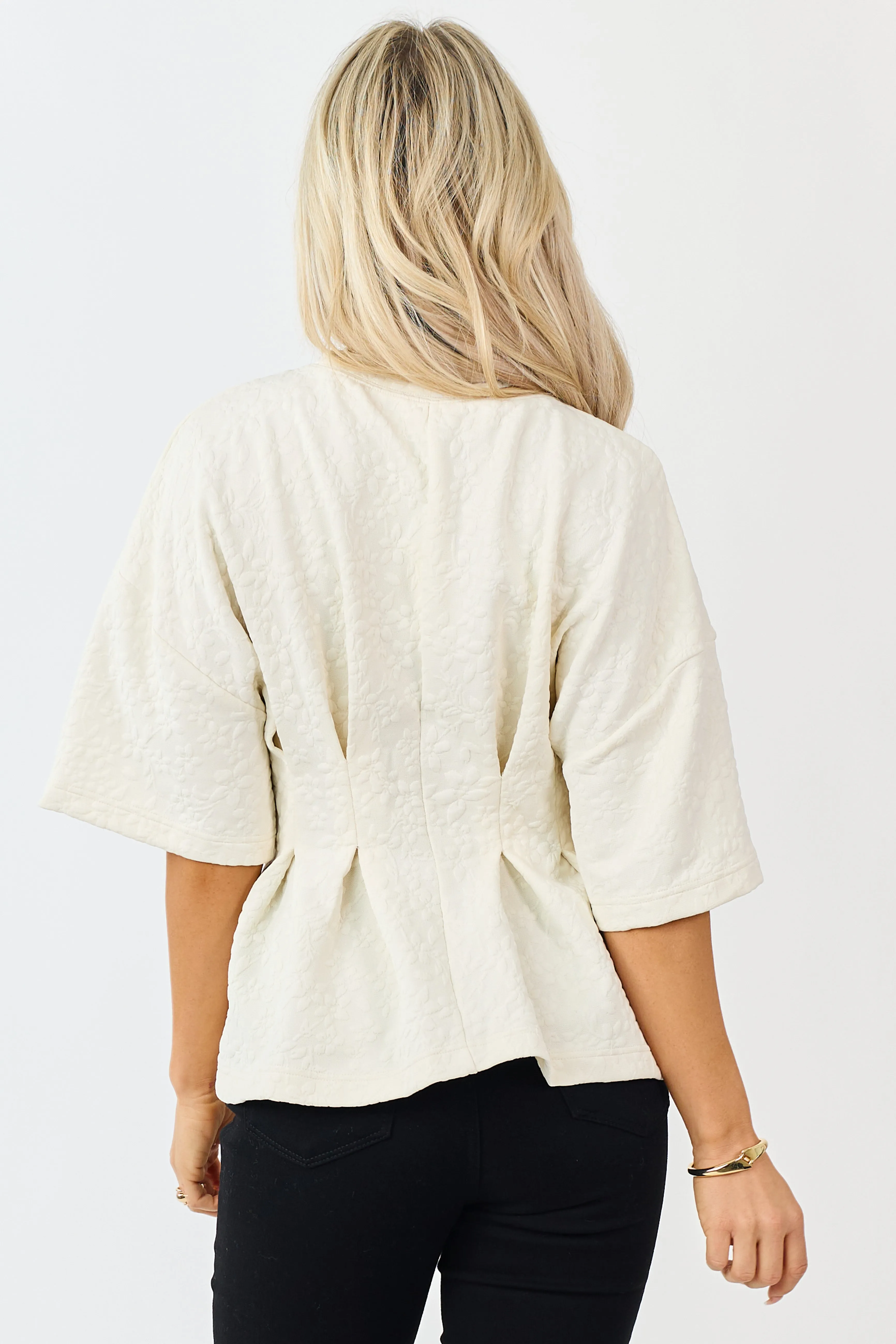 Cream Floral Jacquard Peplum Short Sleeve Top sold by Lime Lush product image thumbnail 5