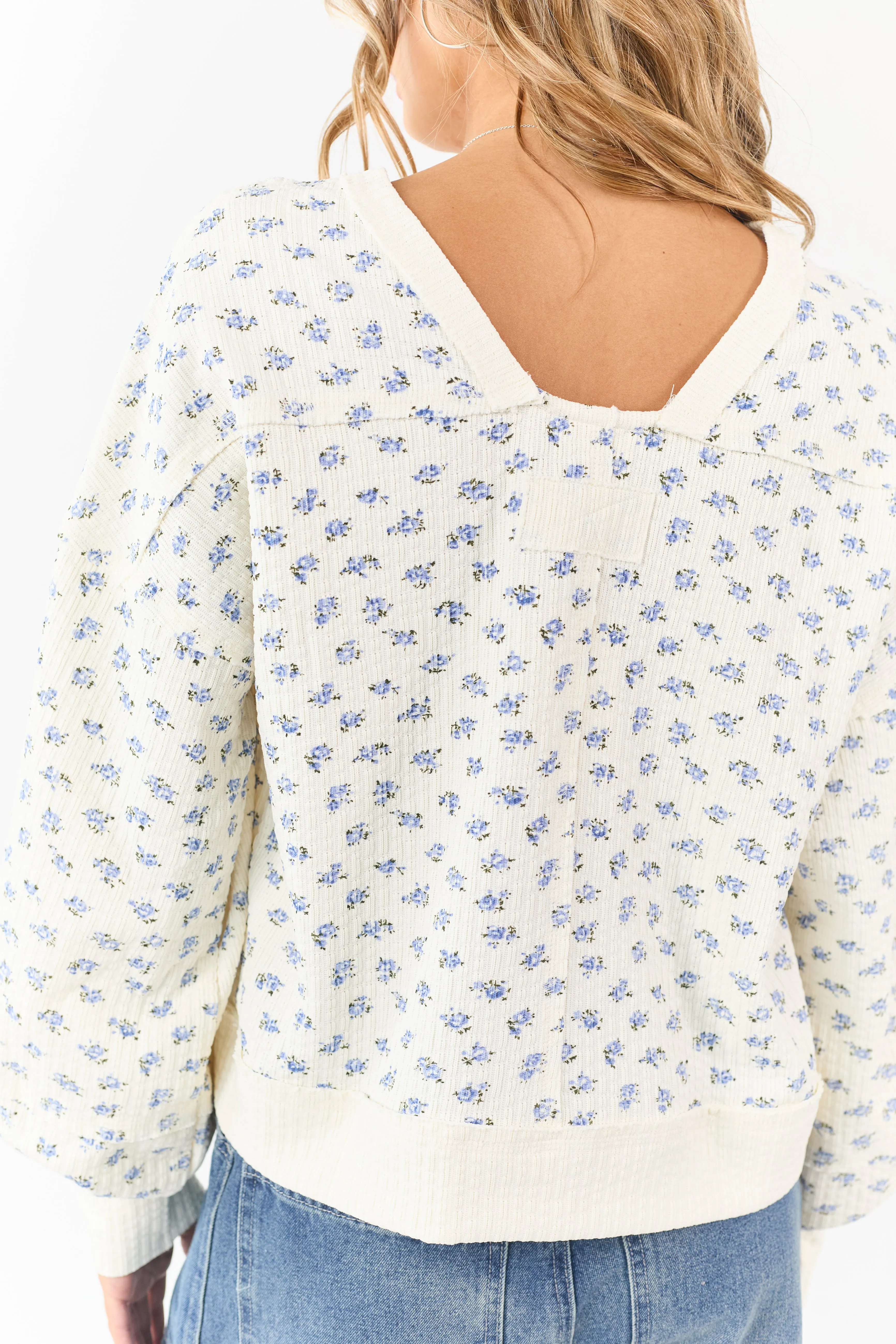 Cream Ditsy Floral Print Textured Sweatshirt Top sold by Lime Lush product image thumbnail 2