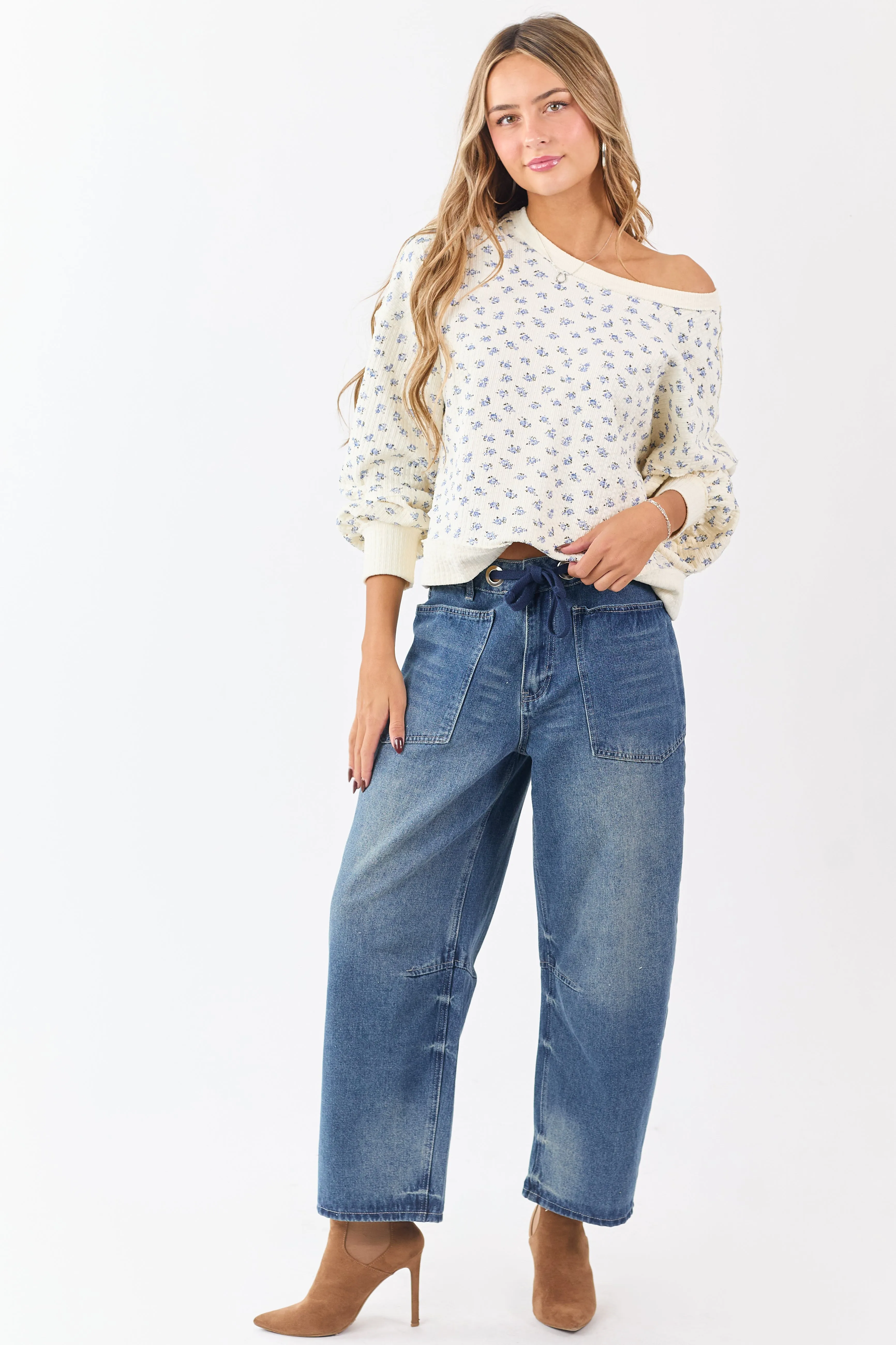 Cream Ditsy Floral Print Textured Sweatshirt Top sold by Lime Lush product image thumbnail 3