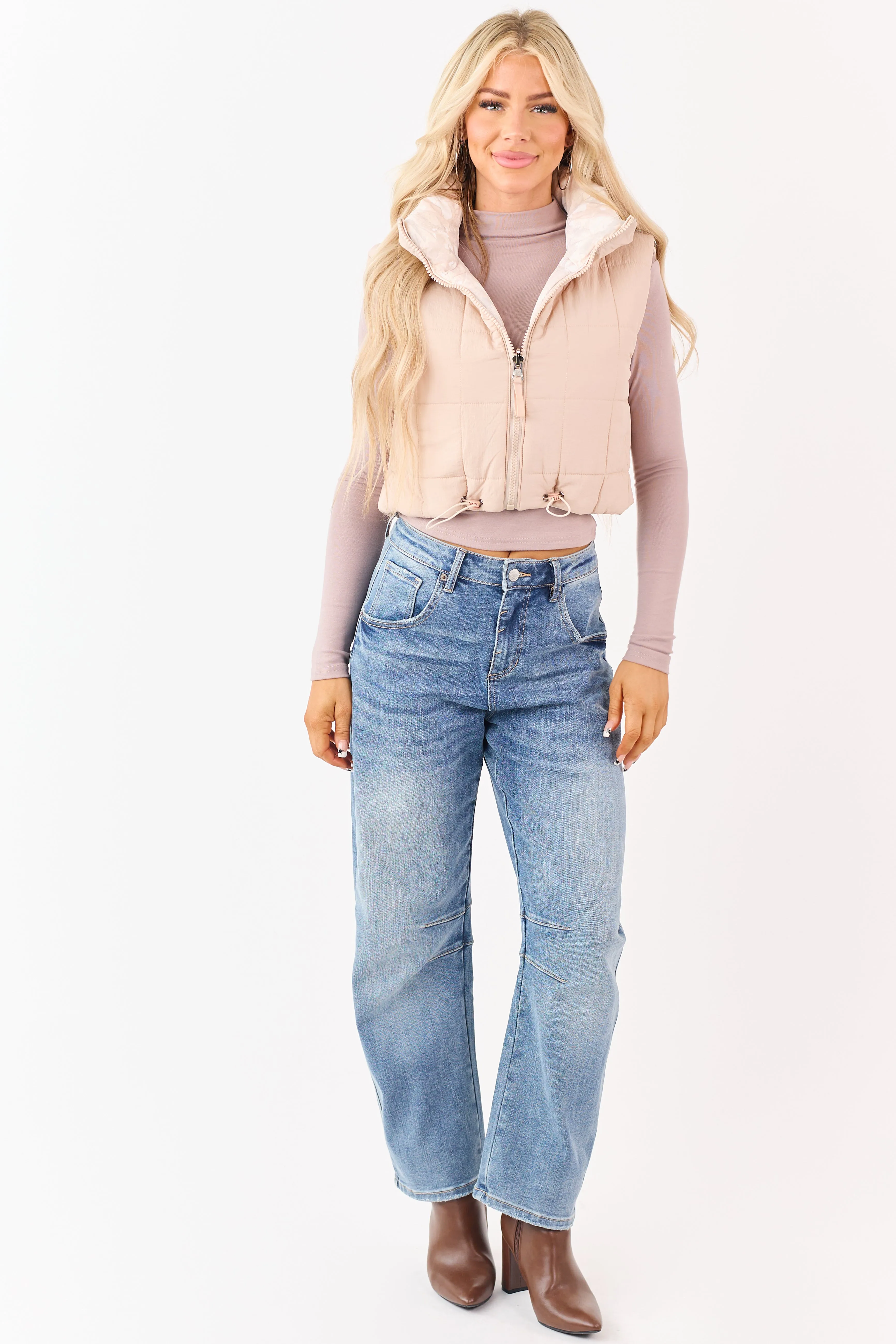 Faded Desert Sand Camo Reversible Crop Puffer Vest sold by Lime Lush product image thumbnail 4