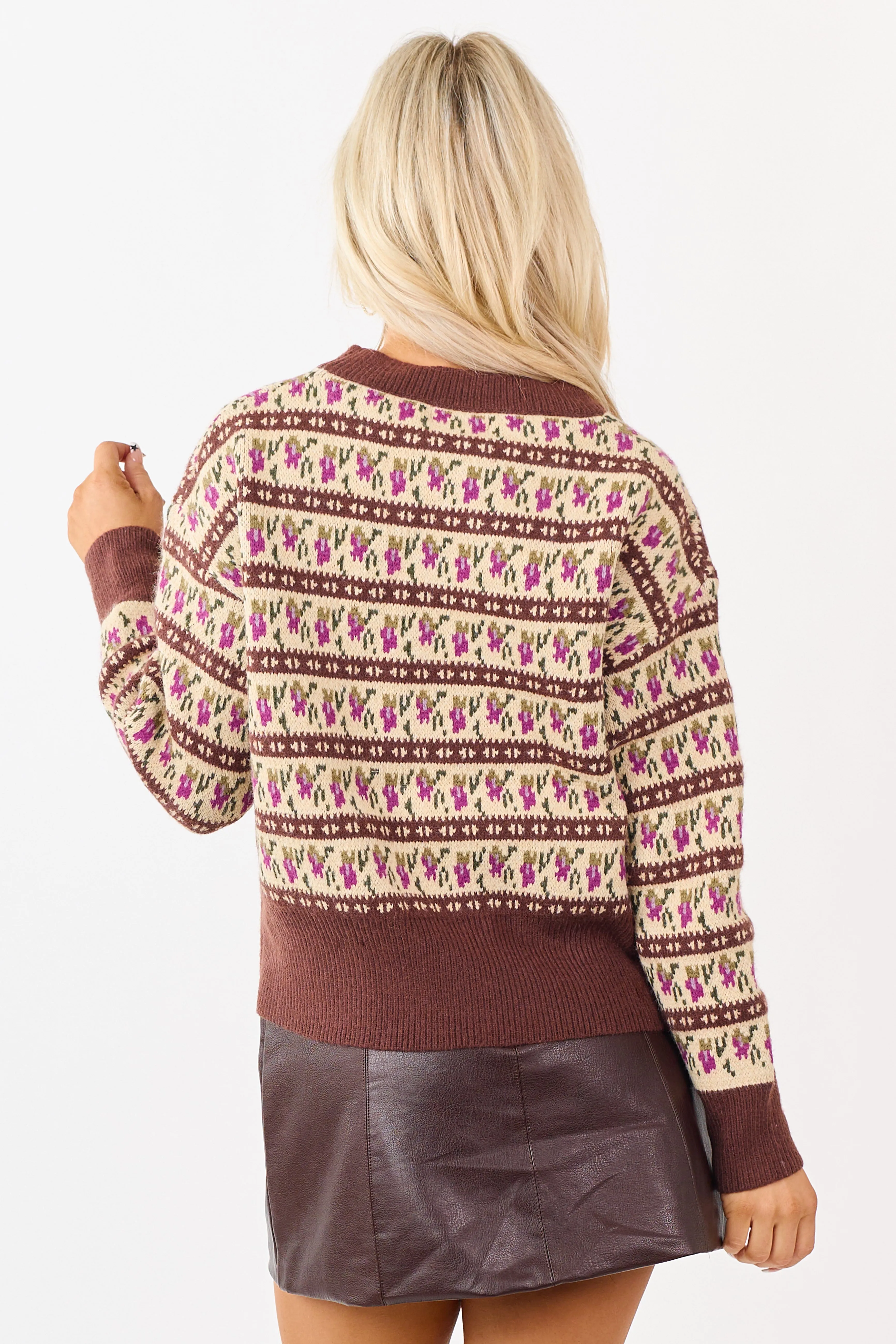 Listicle Chocolate Abstract Floral Knit Sweater sold by Lime Lush product image thumbnail 5