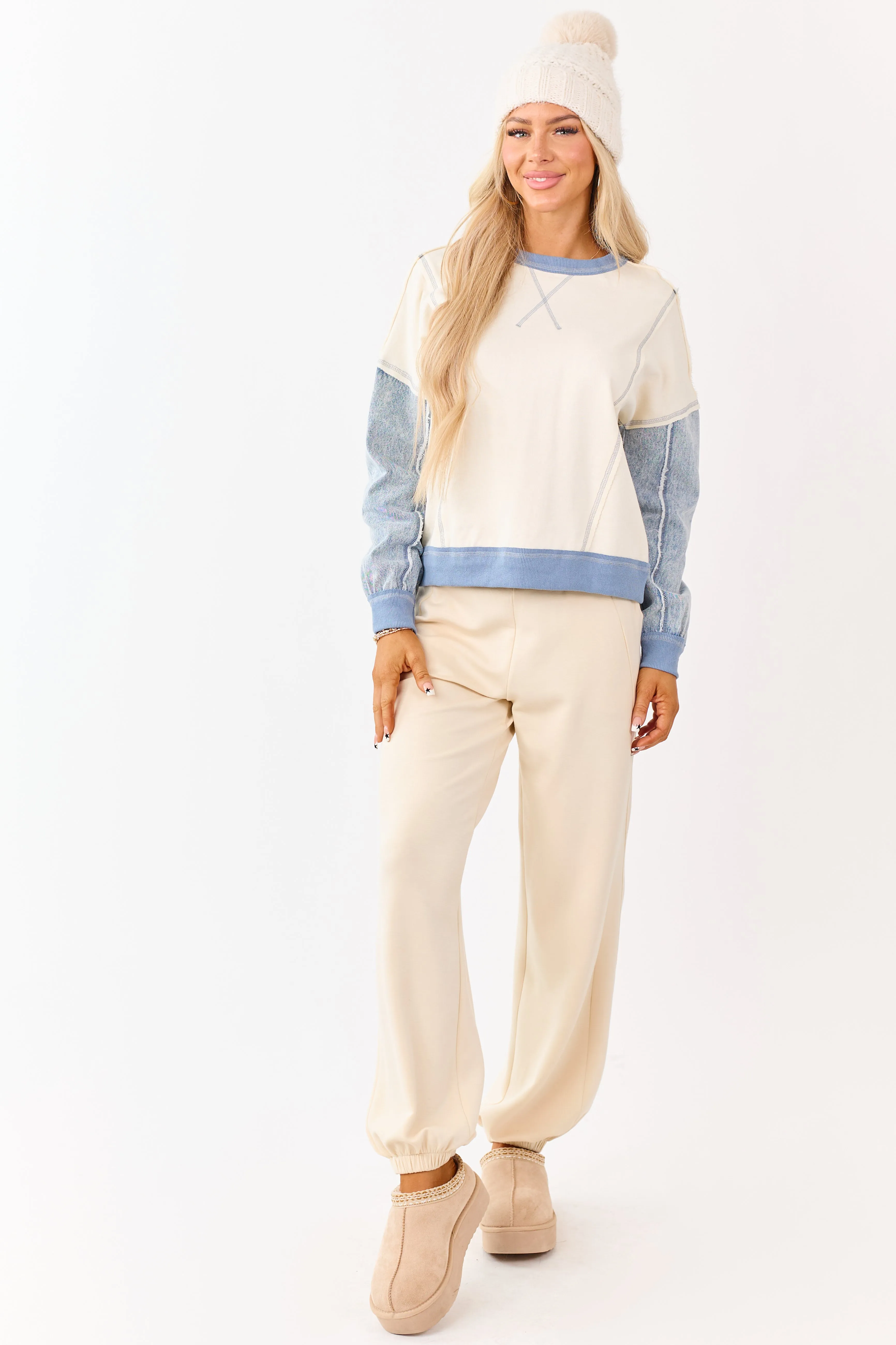 Vanilla Knit Contrast Denim Long Sleeve Top sold by Lime Lush product image thumbnail 4