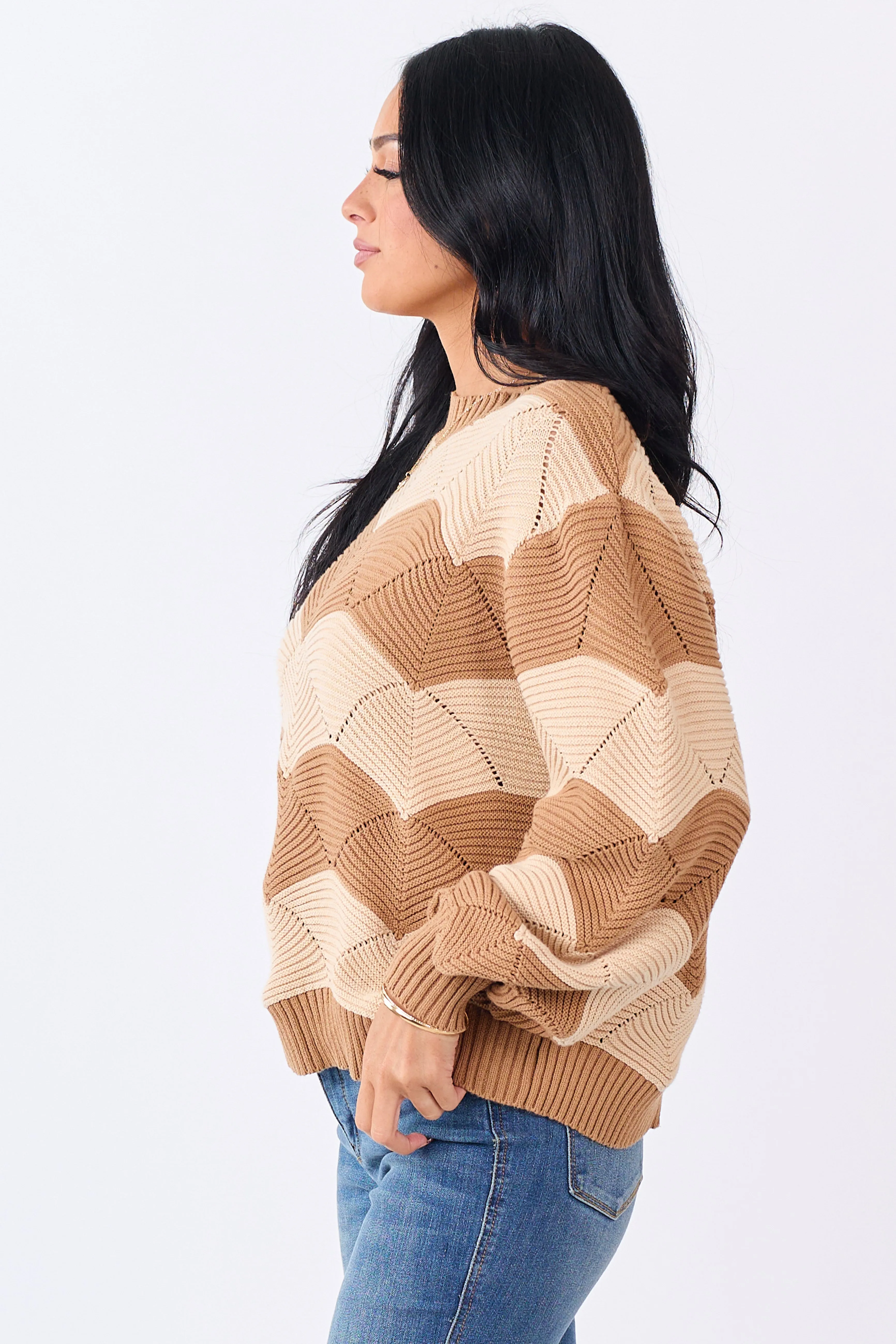 Brown Sugar Wavy Stripe Pointelle Cotton Sweater sold by Lime Lush product image thumbnail 4
