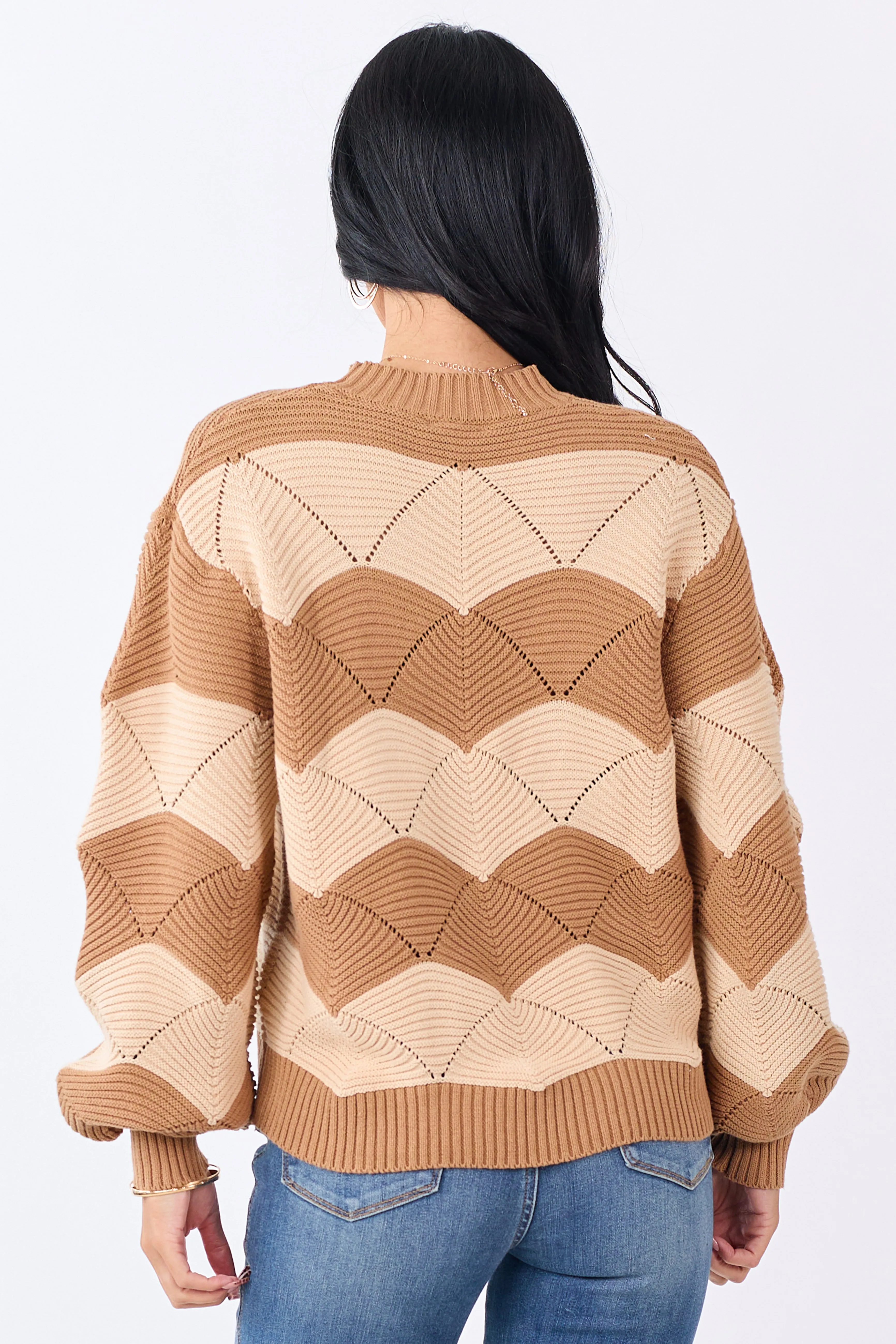 Brown Sugar Wavy Stripe Pointelle Cotton Sweater sold by Lime Lush product image thumbnail 5