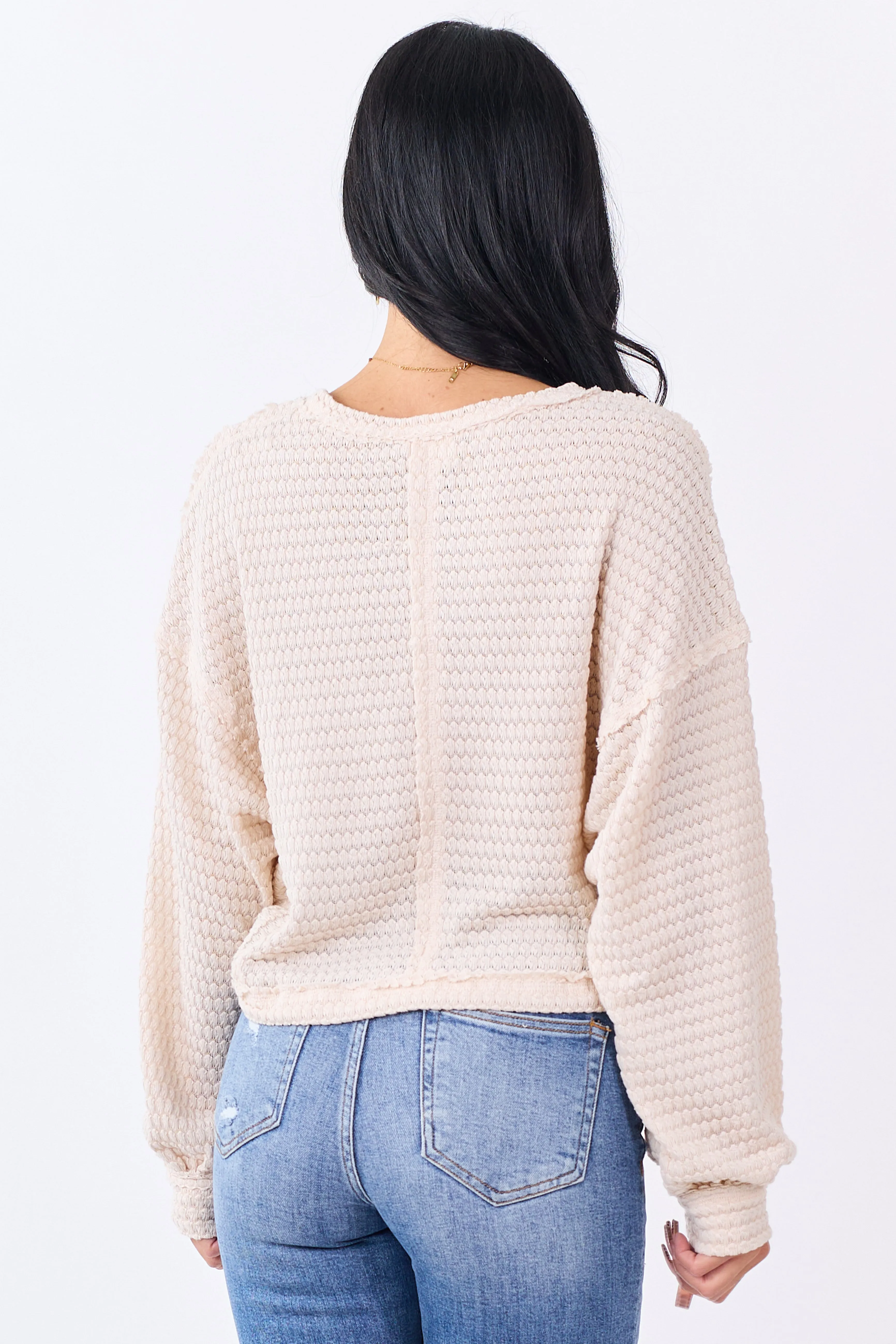 Champagne Waffle Knit Long Sleeve Boxy Top sold by Lime Lush product image thumbnail 5