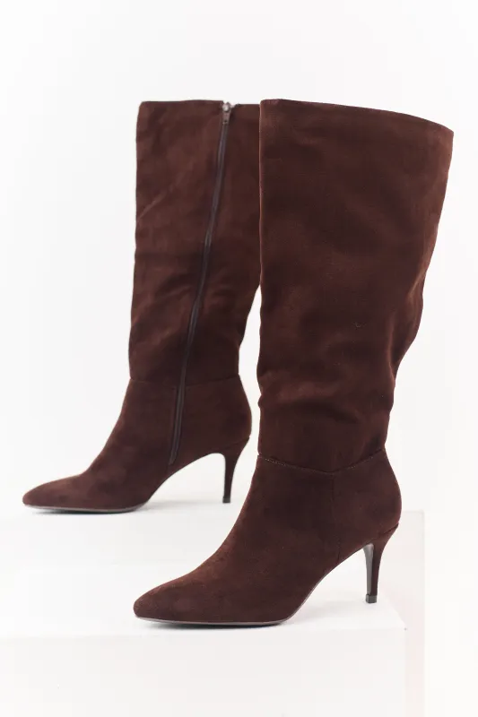 Chocolate Faux Suede Kitten Heel Tall Boots sold by Lime Lush