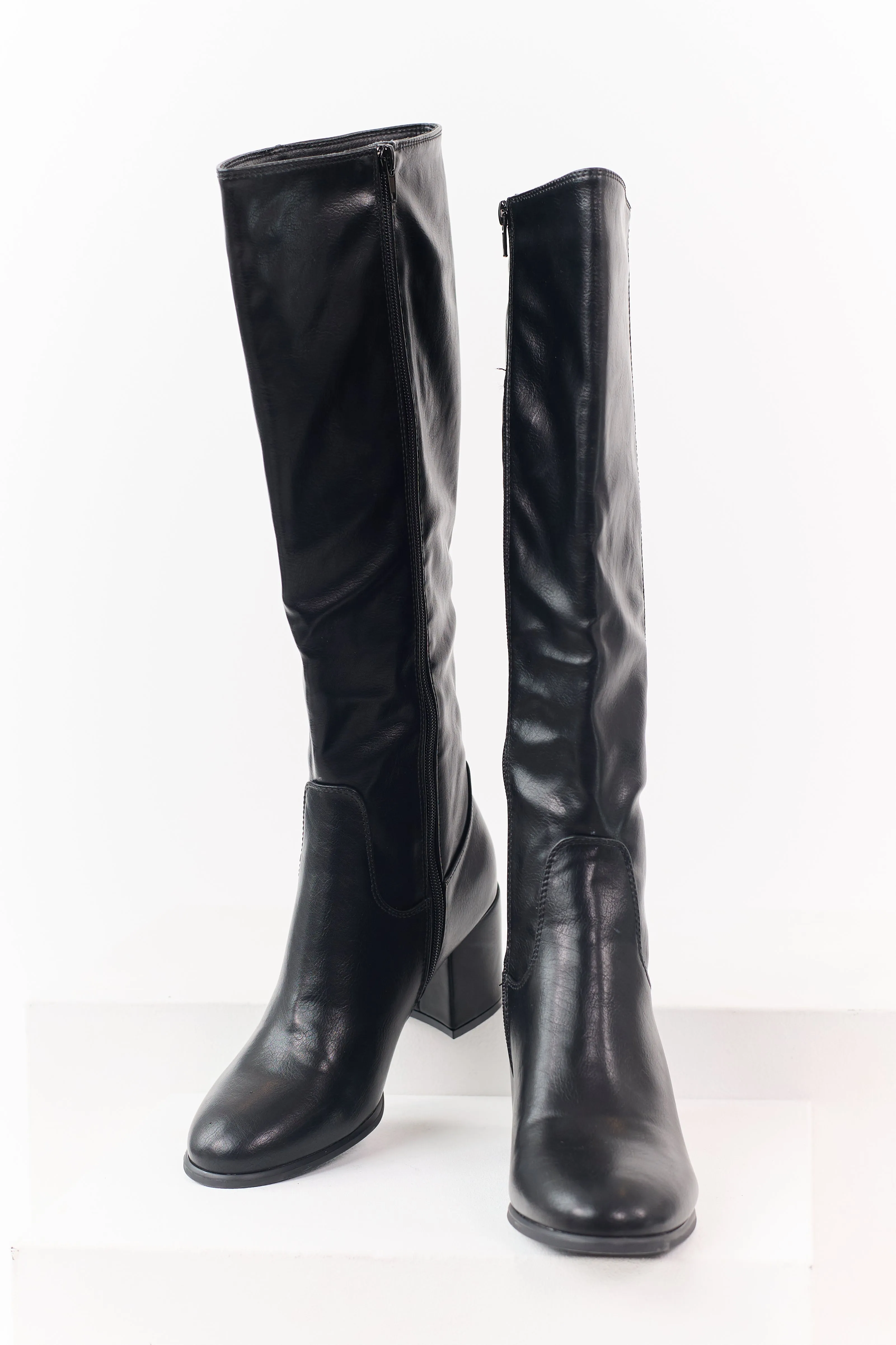 Black Faux Leather Tall Block Heel Boots sold by Lime Lush product image thumbnail 2