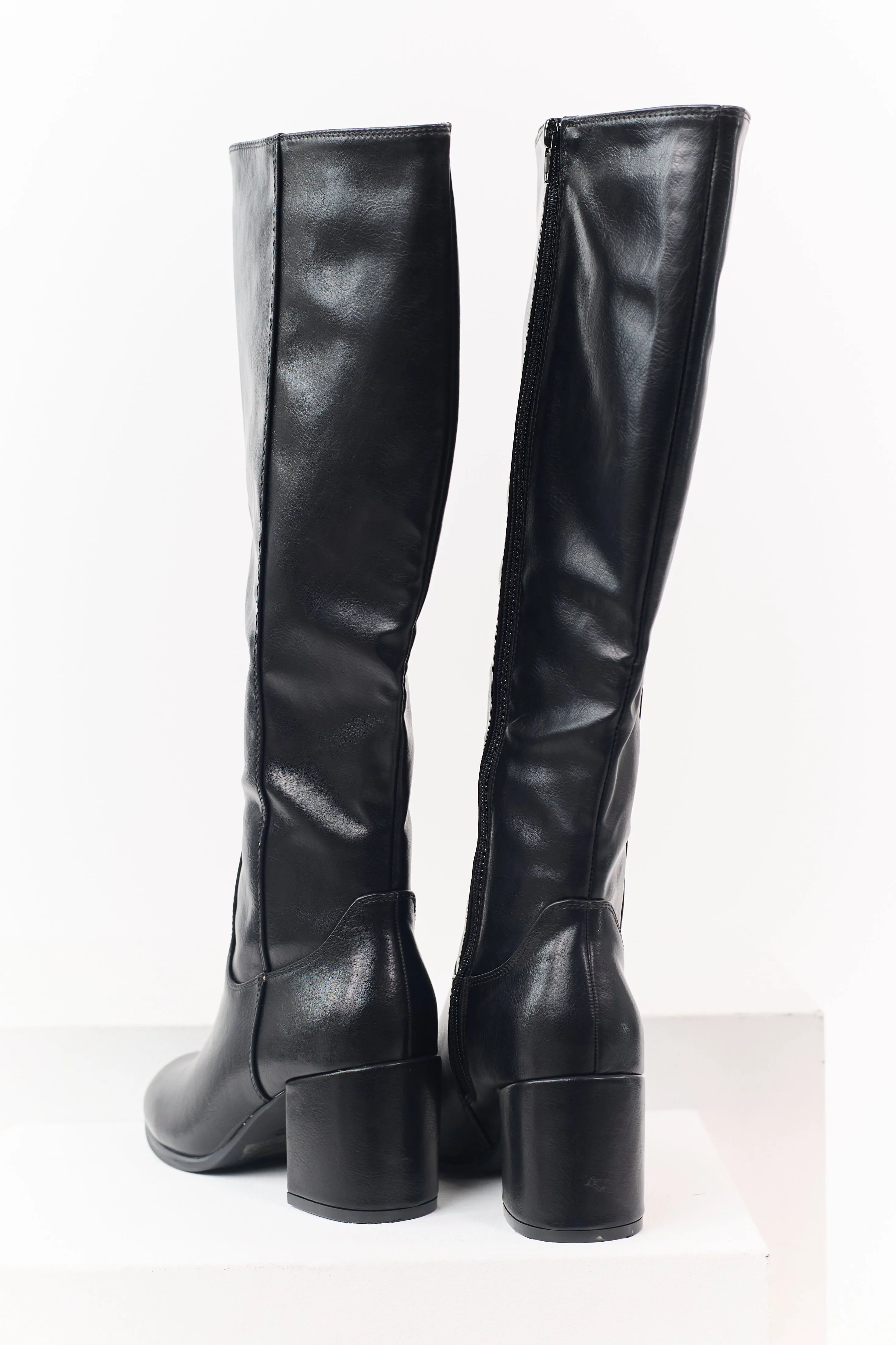 Black Faux Leather Tall Block Heel Boots sold by Lime Lush product image thumbnail 3