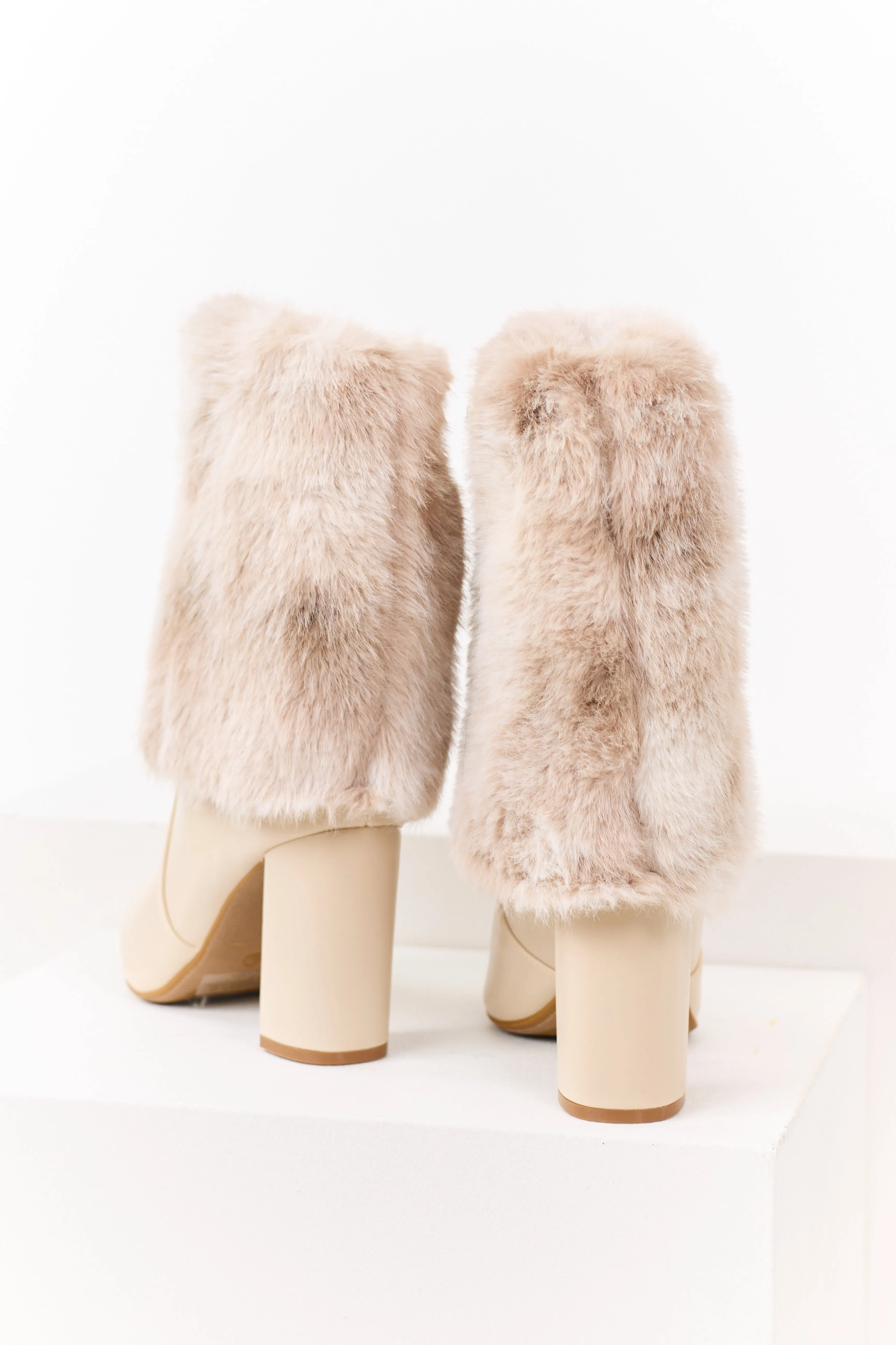 Almond Faux Fur Overlay Faux Leather Heel Booties sold by Lime Lush product image thumbnail 3