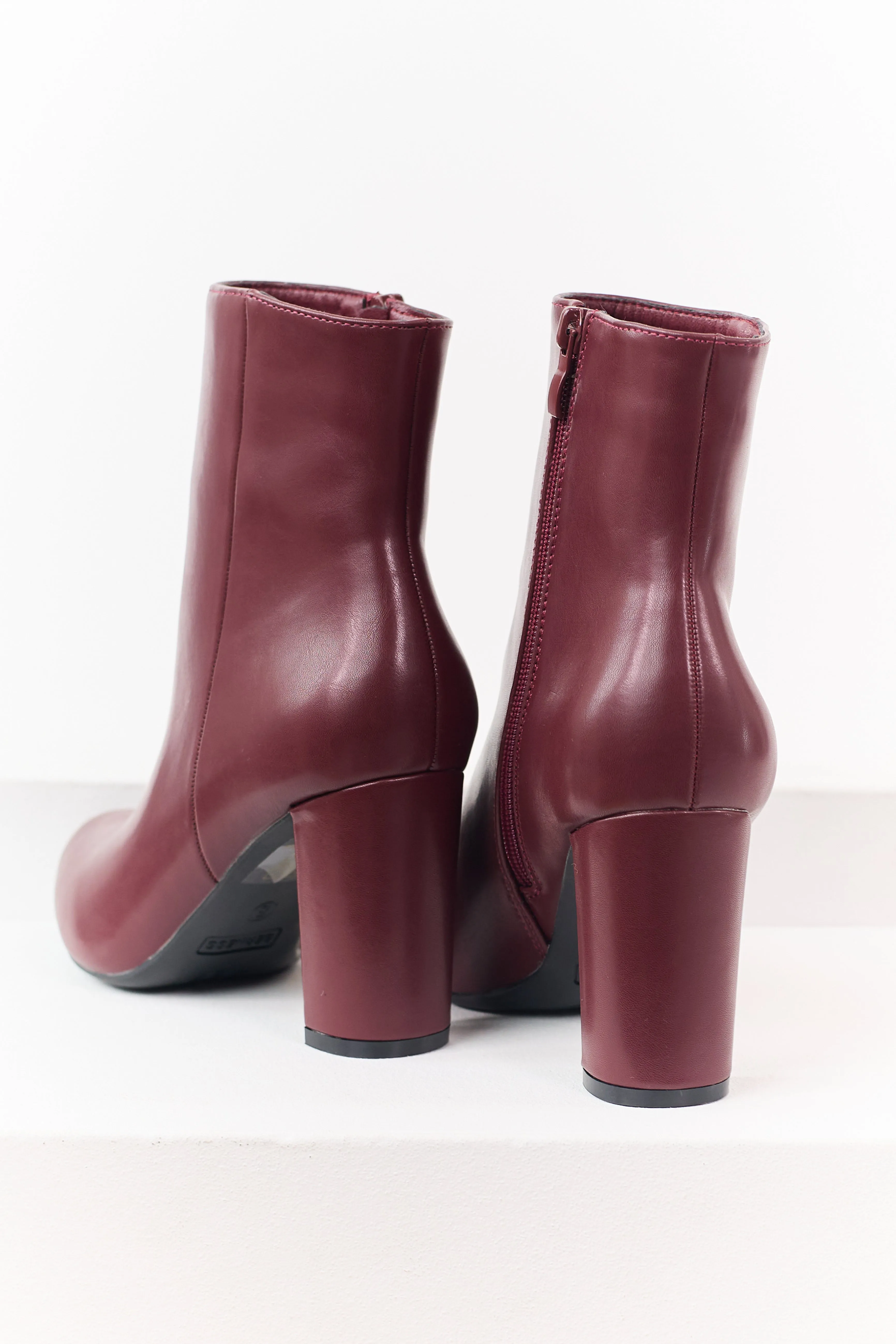 Maroon Faux Leather Pointed Toe Block Heel Booties sold by Lime Lush product image thumbnail 3
