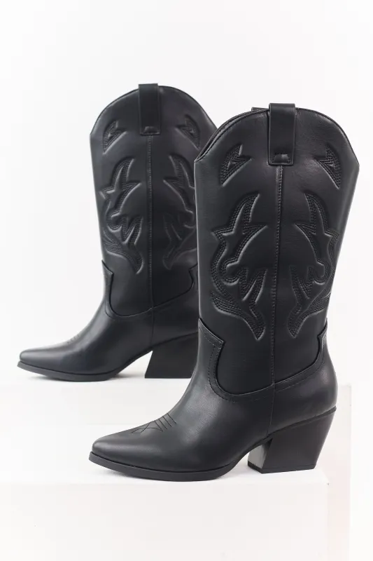Black Western Embroidered Cowboy Boots sold by Lime Lush