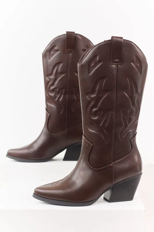 Chocolate Western Embroidered Cowboy Boots sold by Lime Lush