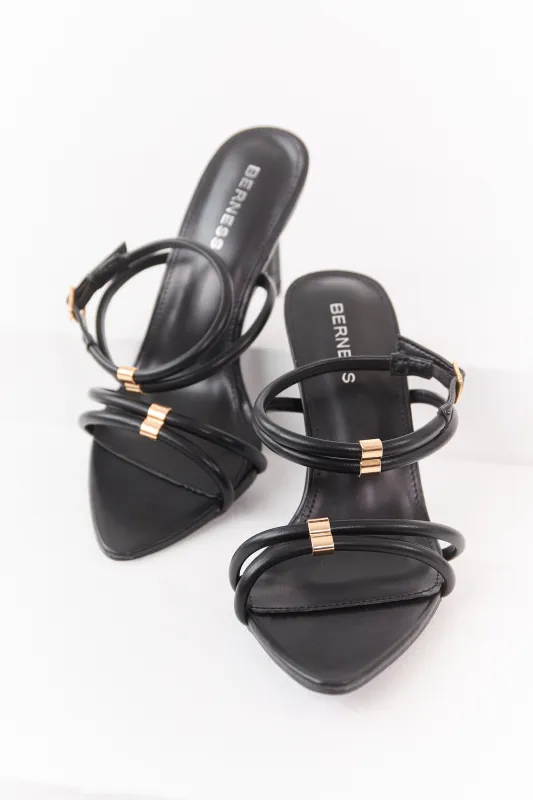 Black Faux Leather Strappy Pointed Toe Heels sold by Lime Lush
