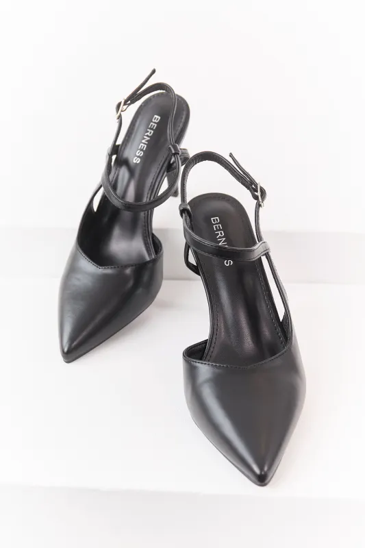 Black Faux Leather Closed Pointed Toe Heels sold by Lime Lush