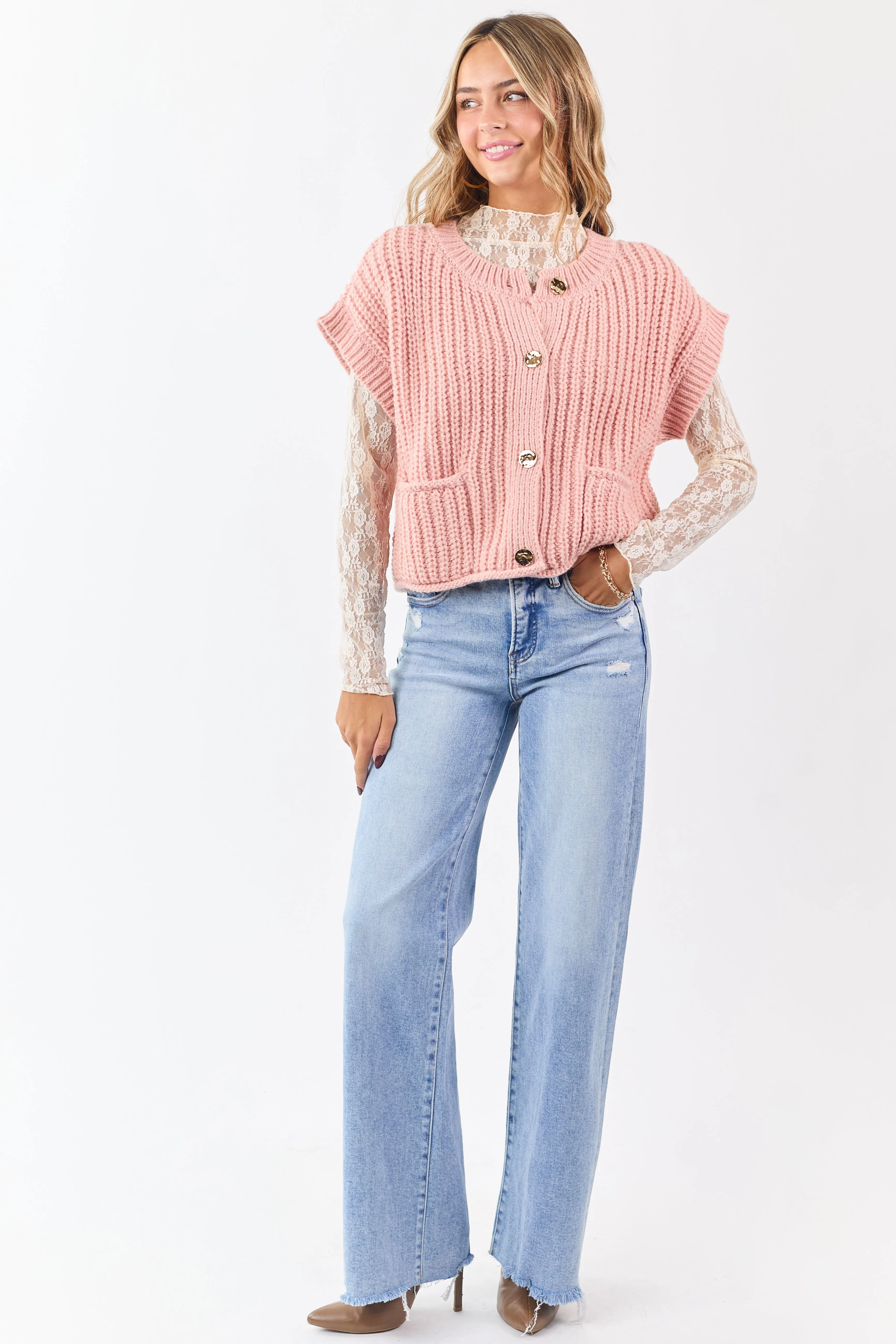 Cherry Blossom Button Down Short Sleeve Sweater Top sold by Lime Lush product image thumbnail 3