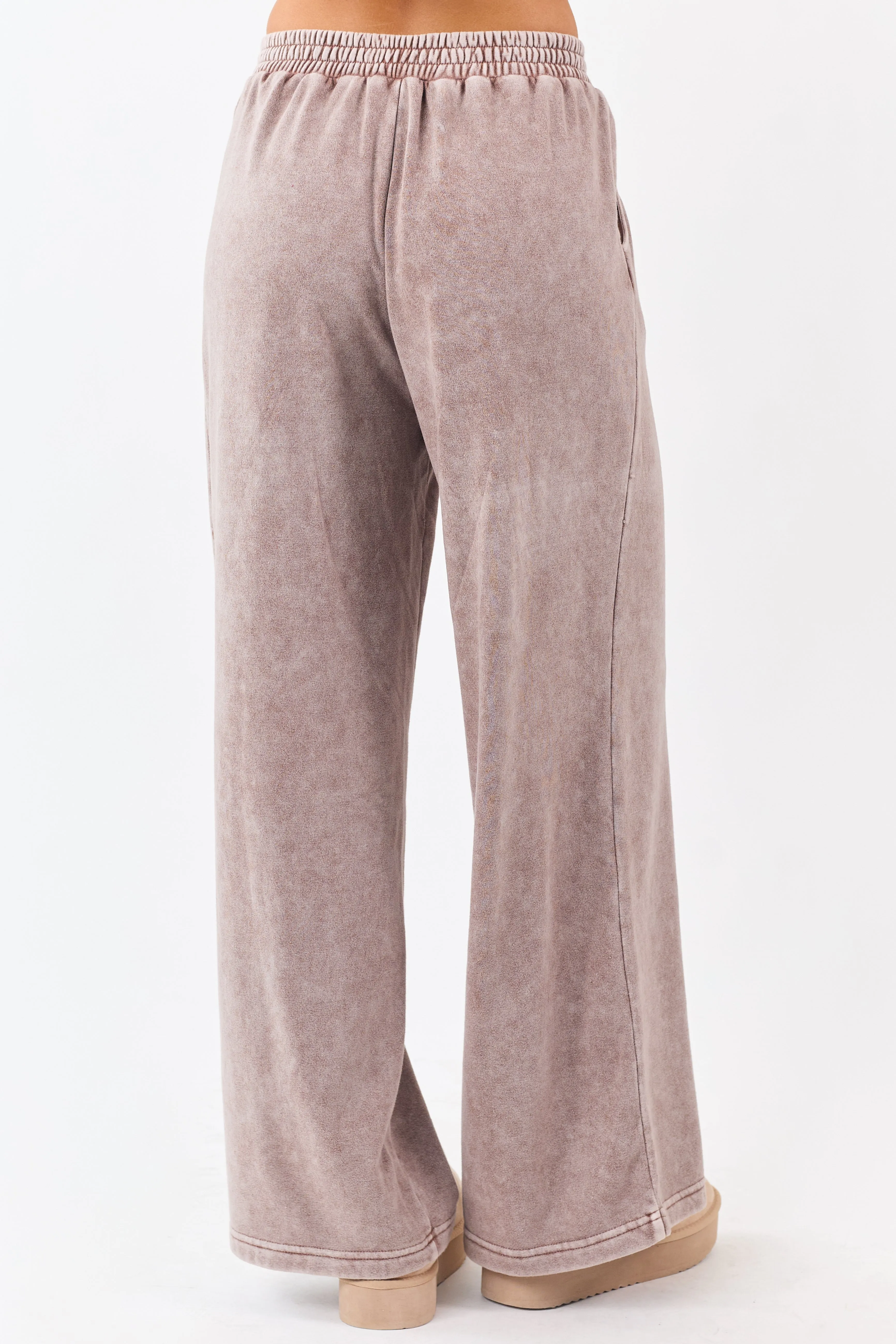 Washed Rose Taupe Wide Leg Sweatpants sold by Lime Lush product image thumbnail 4