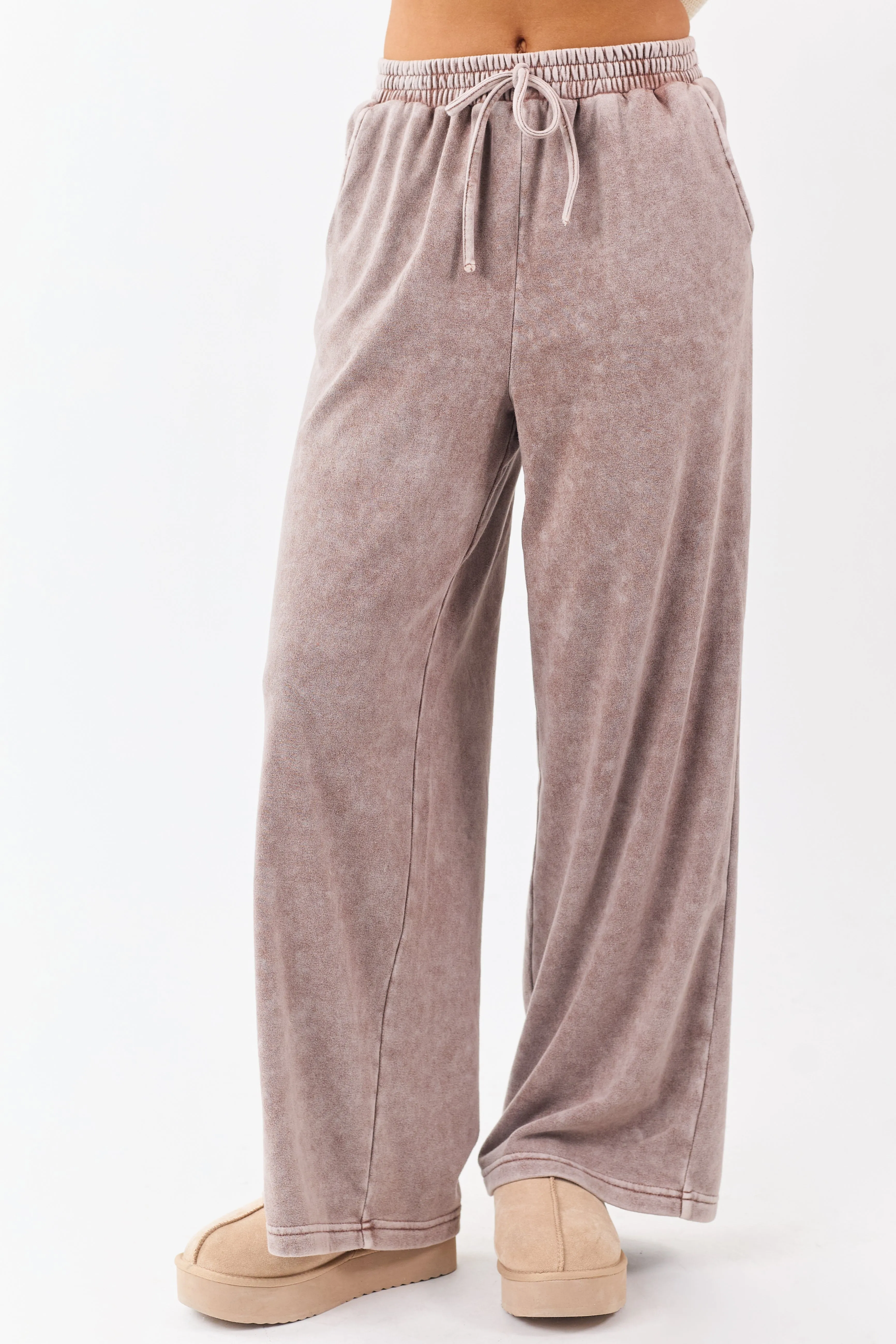 Washed Rose Taupe Wide Leg Sweatpants sold by Lime Lush product image thumbnail 2