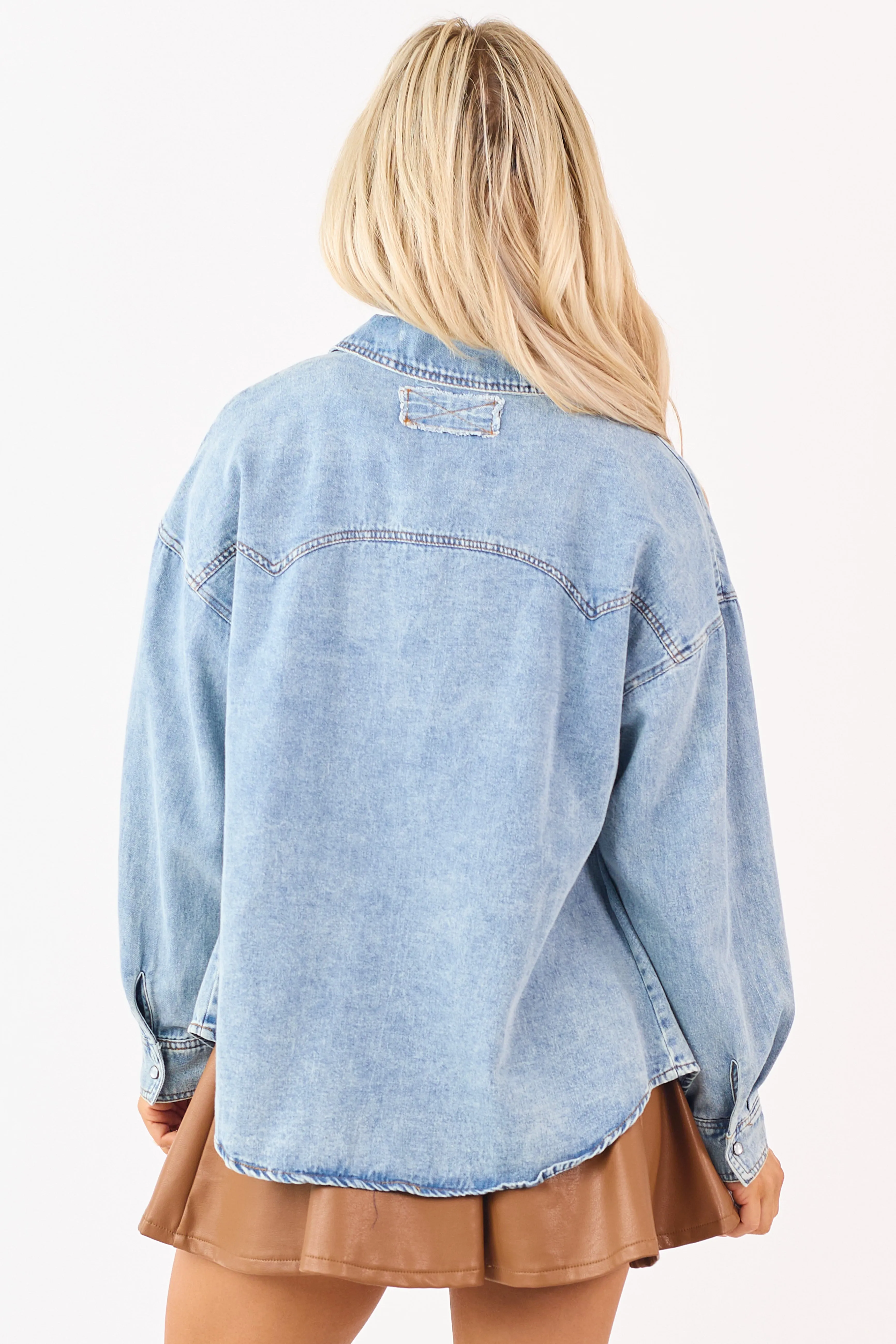 Medium Wash Button Up Long Sleeve Denim Top sold by Lime Lush product image thumbnail 5